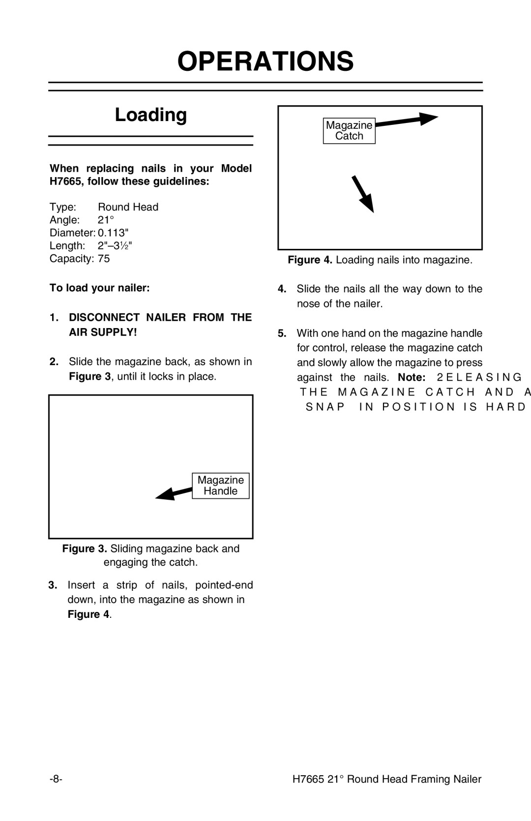 Grizzly H7665 instruction manual Operations, Loading 