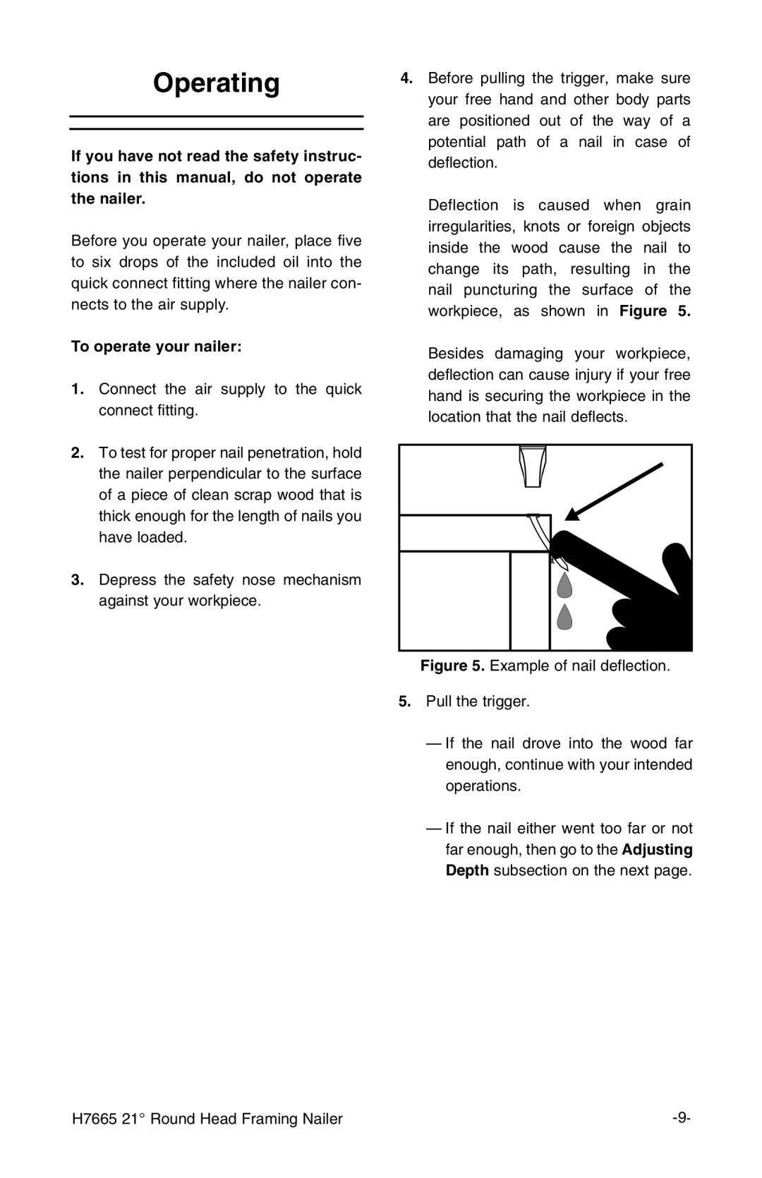 Grizzly H7665 instruction manual Operating, To operate your nailer 