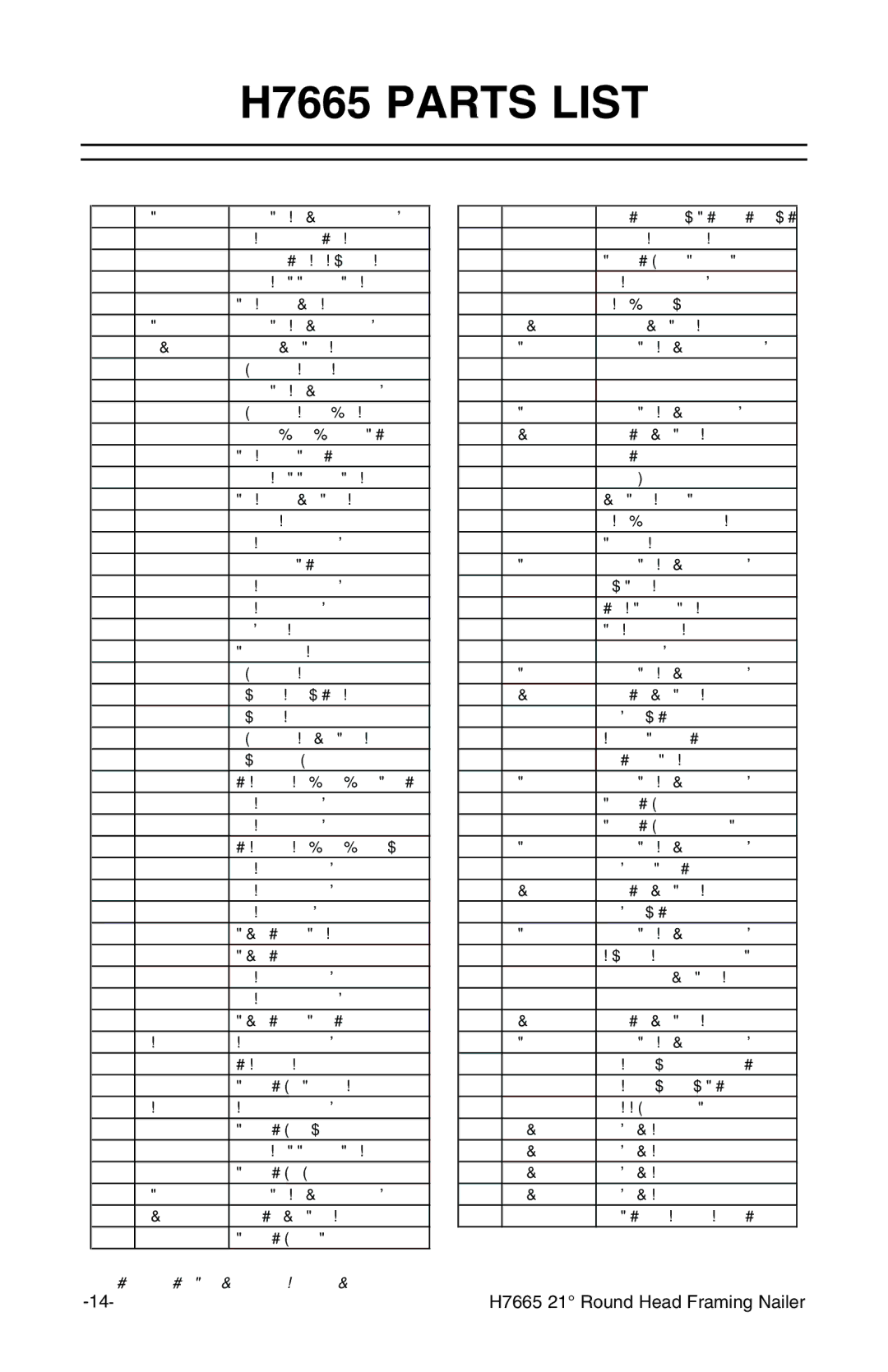 Grizzly instruction manual H7665 Parts List, Description 