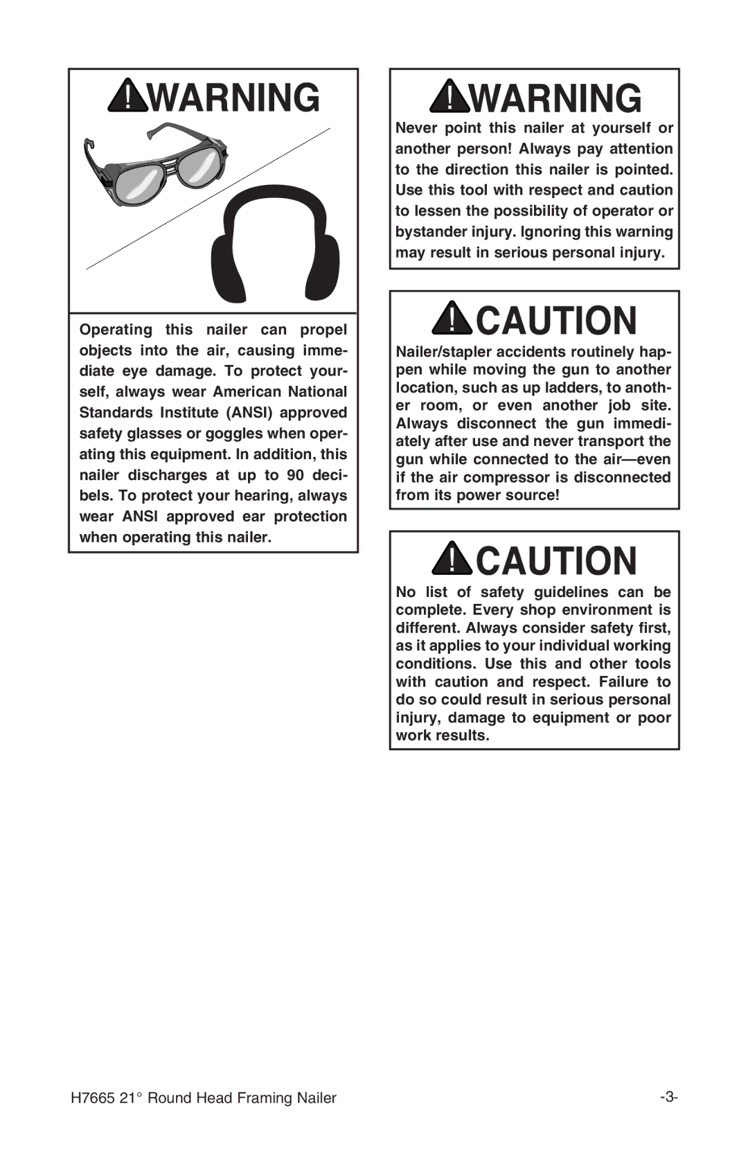 Grizzly instruction manual H7665 21 Round Head Framing Nailer 