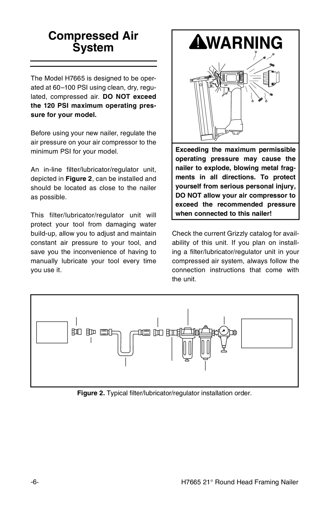 Grizzly H7665 instruction manual Compressed Air System 