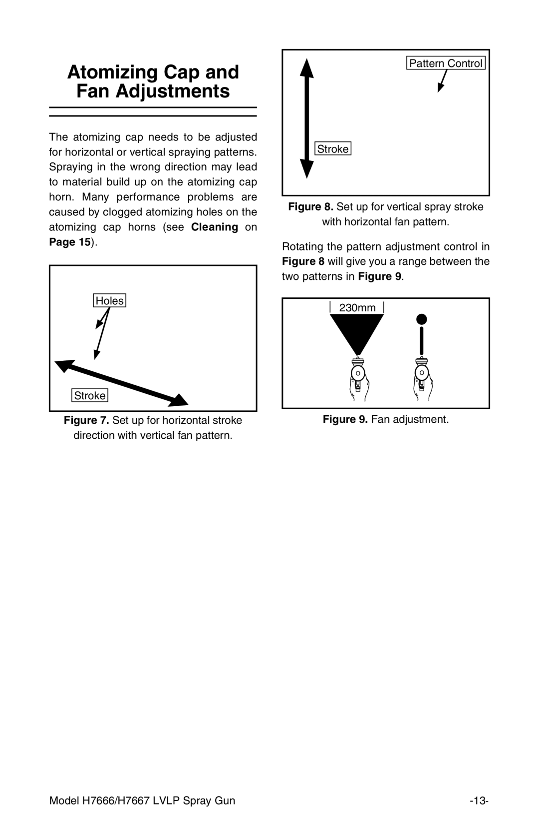 Grizzly instruction manual Atomizing Cap Fan Adjustments, Fan adjustment Model H7666/H7667 Lvlp Spray Gun 