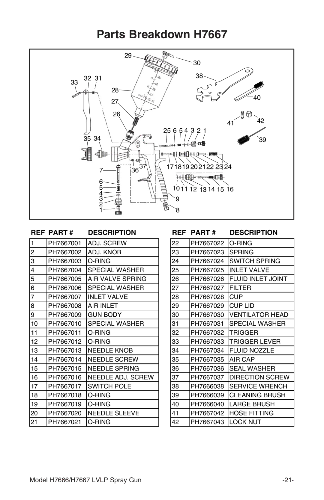 Grizzly H7666/H7667 instruction manual Parts Breakdown H7667 