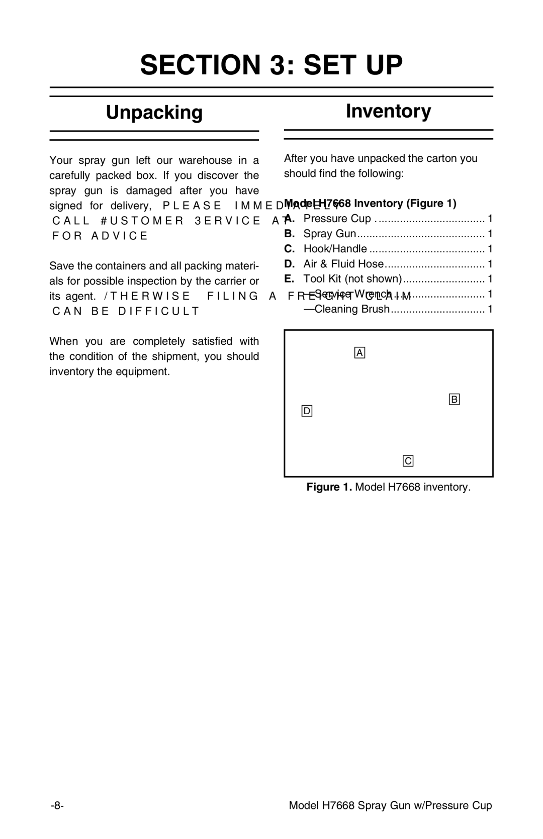 Grizzly instruction manual Set Up, UnpackingInventory, Model H7668 Inventory Figure 