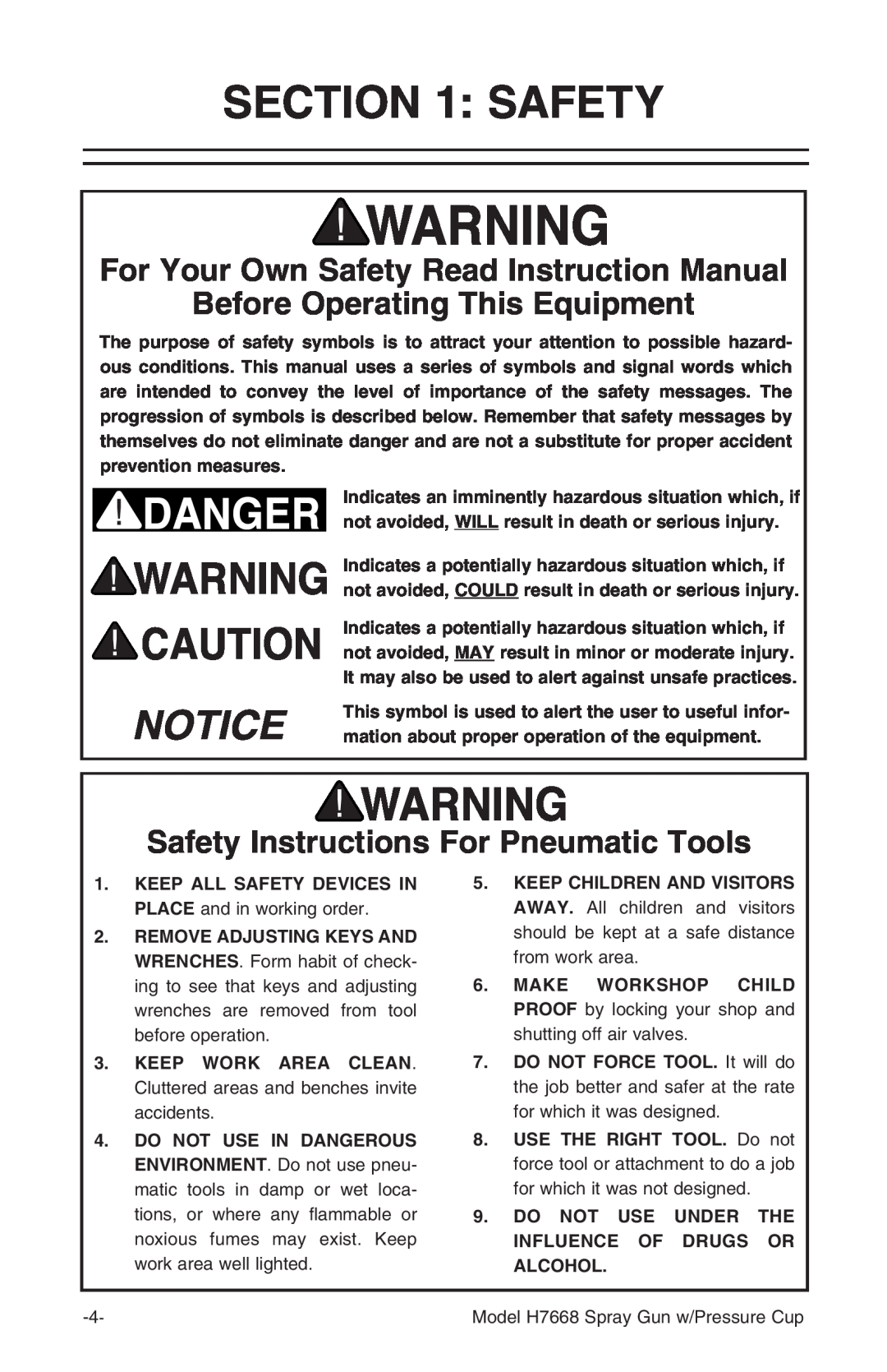 Grizzly H7668 instruction manual For Your Own Safety Read Instruction Manual, Before Operating This Equipment 