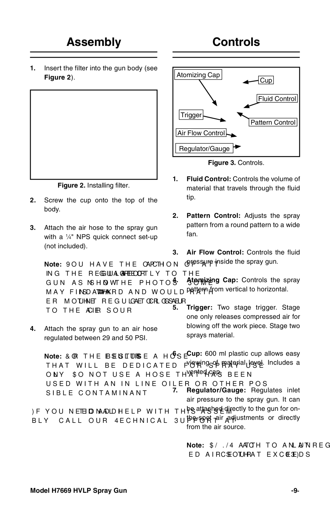 Grizzly H7669 instruction manual AssemblyControls 