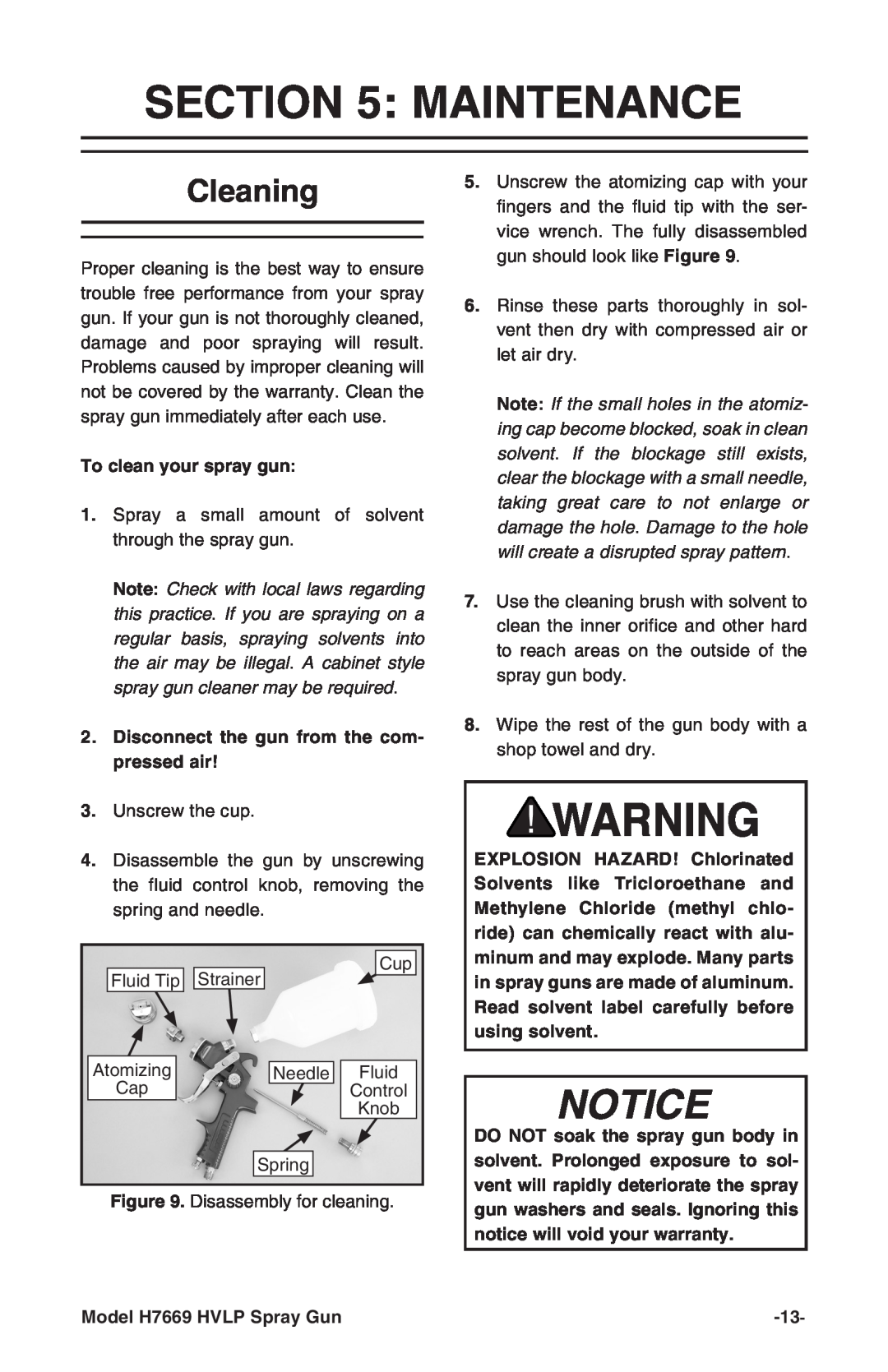 Grizzly H7669 instruction manual Maintenance, Cleaning 