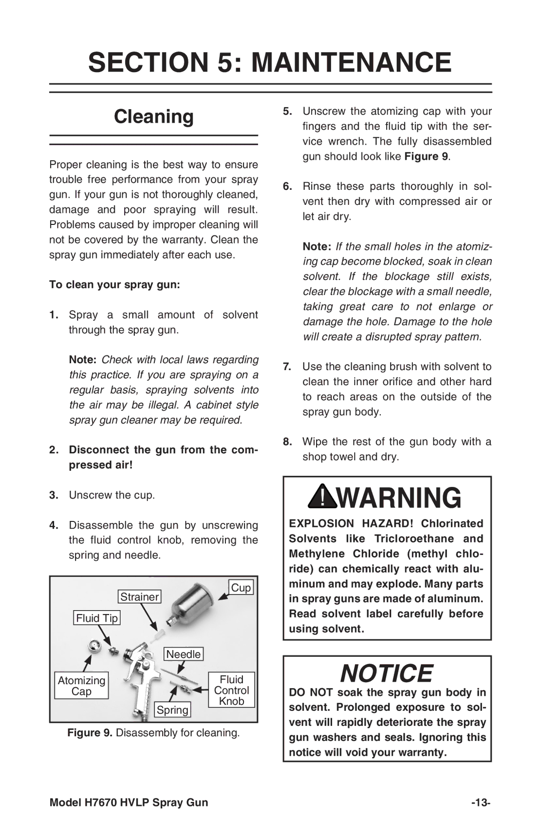 Grizzly H7670 instruction manual Maintenance, Cleaning 