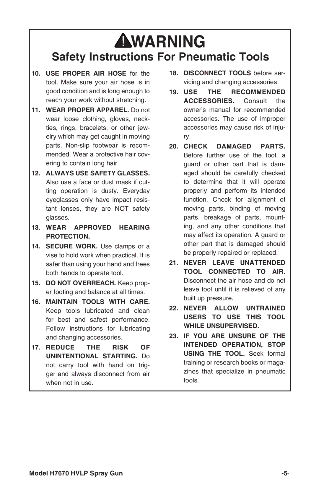 Grizzly H7670 instruction manual Wear Approved Hearing Protection 