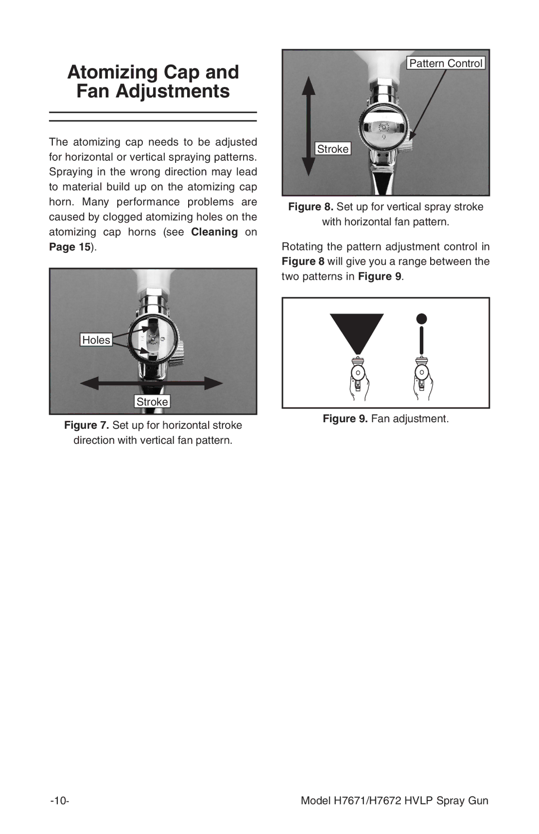 Grizzly instruction manual Atomizing Cap Fan Adjustments, Fan adjustment Model H7671/H7672 Hvlp Spray Gun 