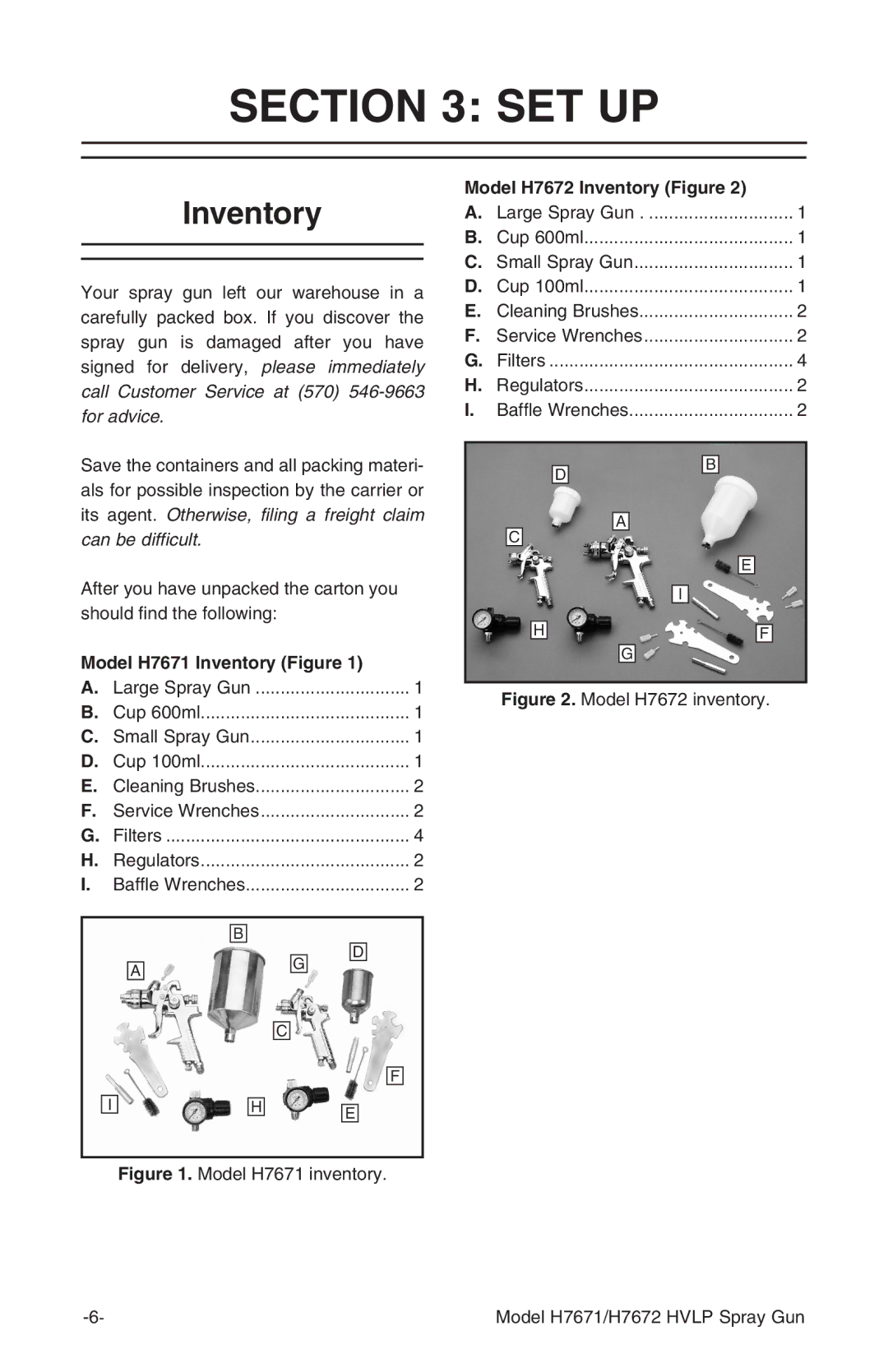 Grizzly instruction manual Set Up, Model H7671 Inventory Figure 