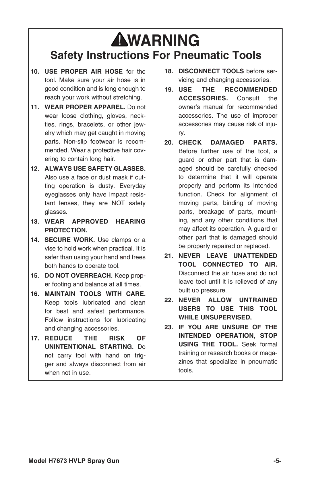 Grizzly H7673 instruction manual Wear Approved Hearing Protection 