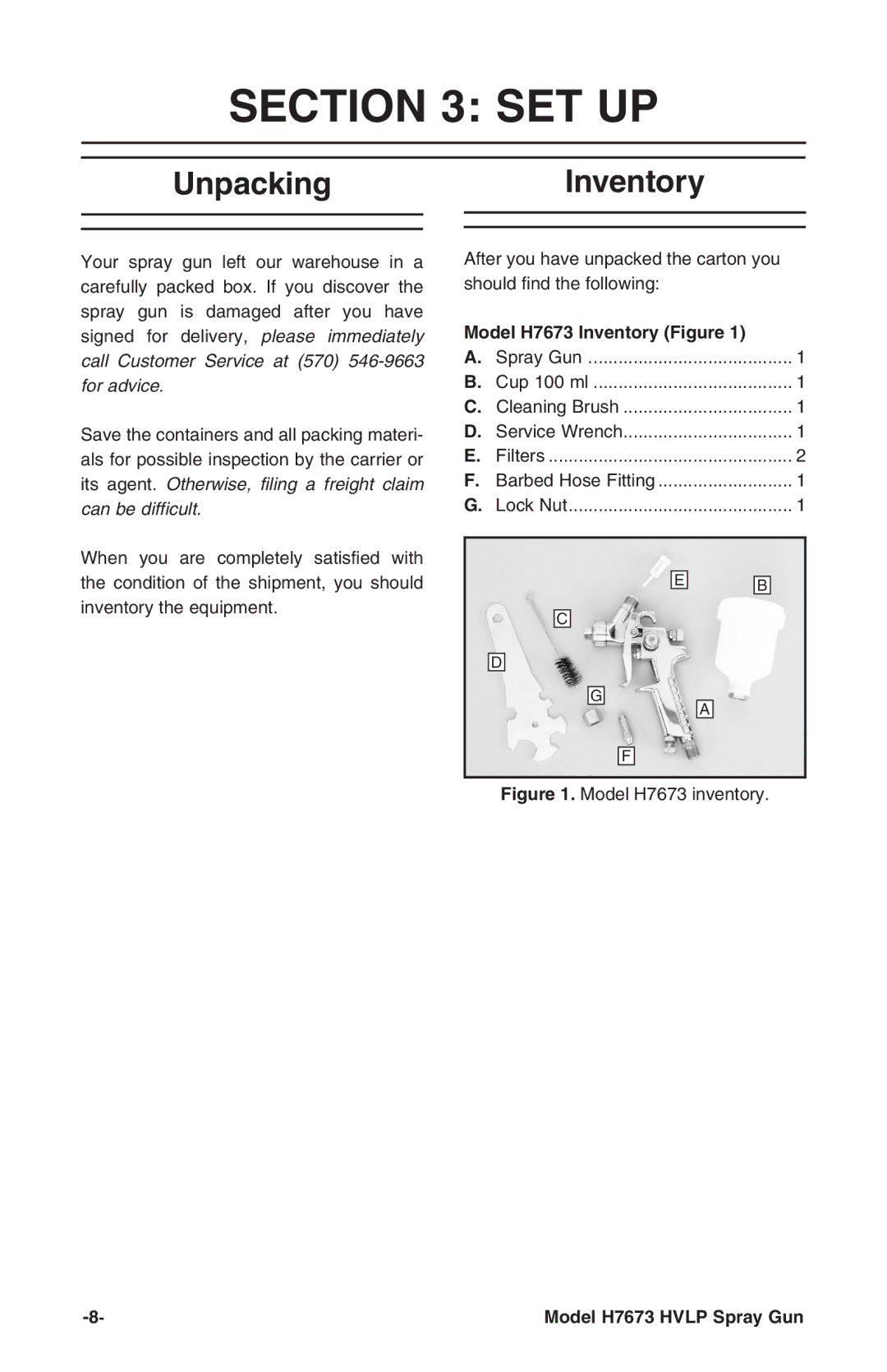 Grizzly H7673 instruction manual Set Up, UnpackingInventory 