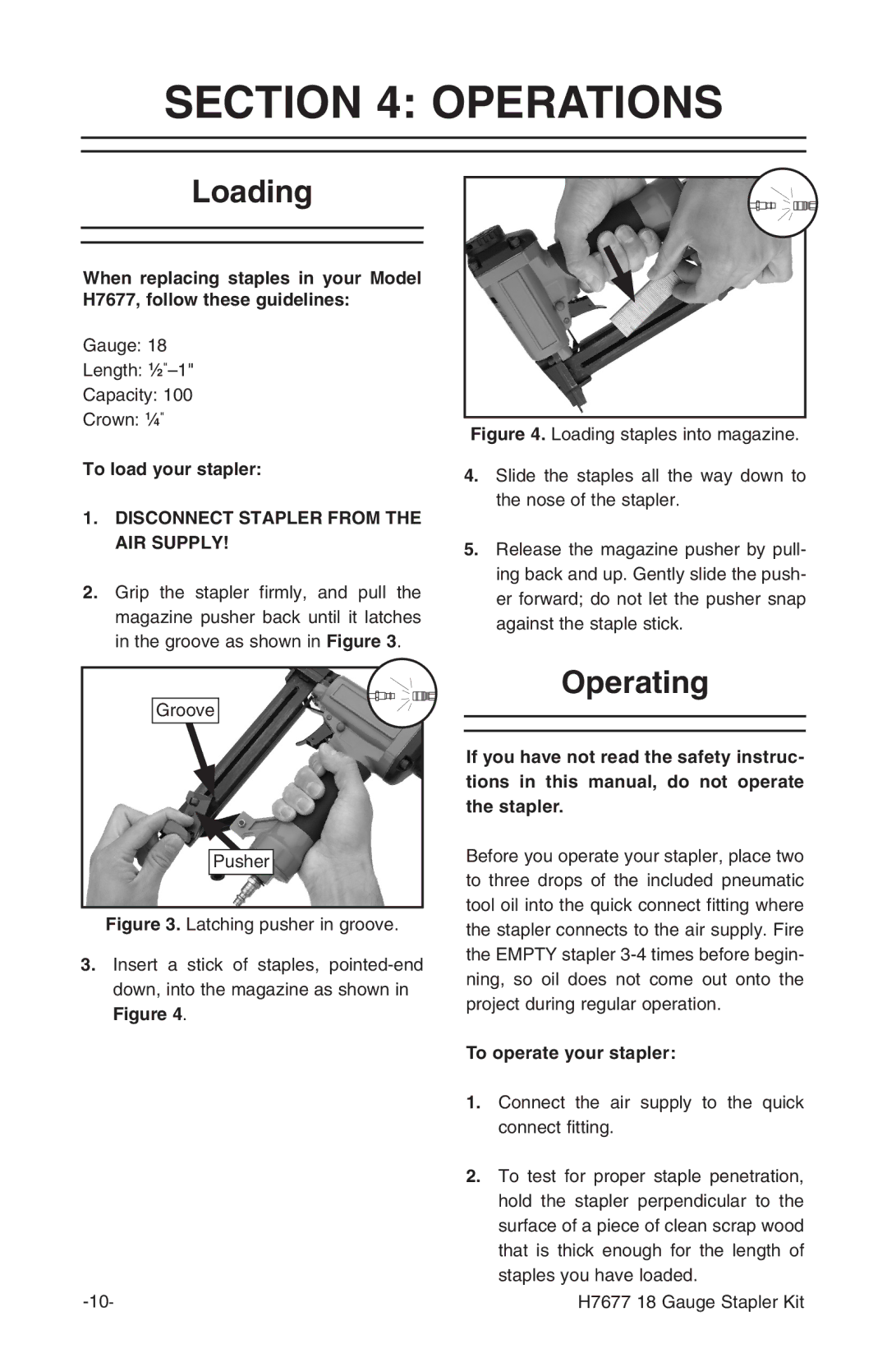 Grizzly H7677 instruction manual Operations, Loading, Operating 