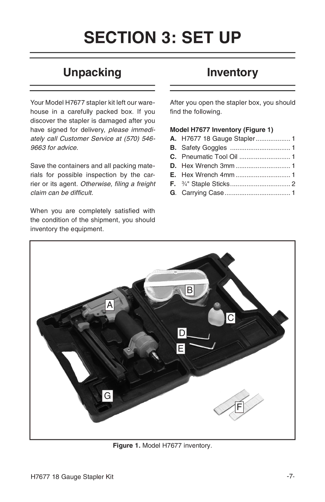 Grizzly H7677 instruction manual Set Up, UnpackingInventory 