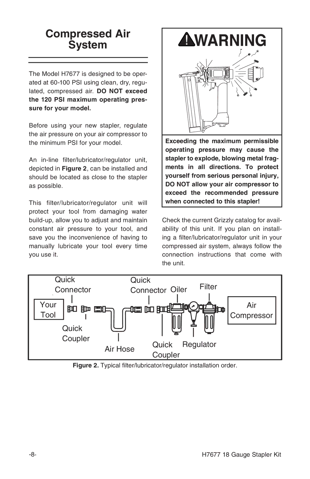 Grizzly H7677 instruction manual Compressed Air System 