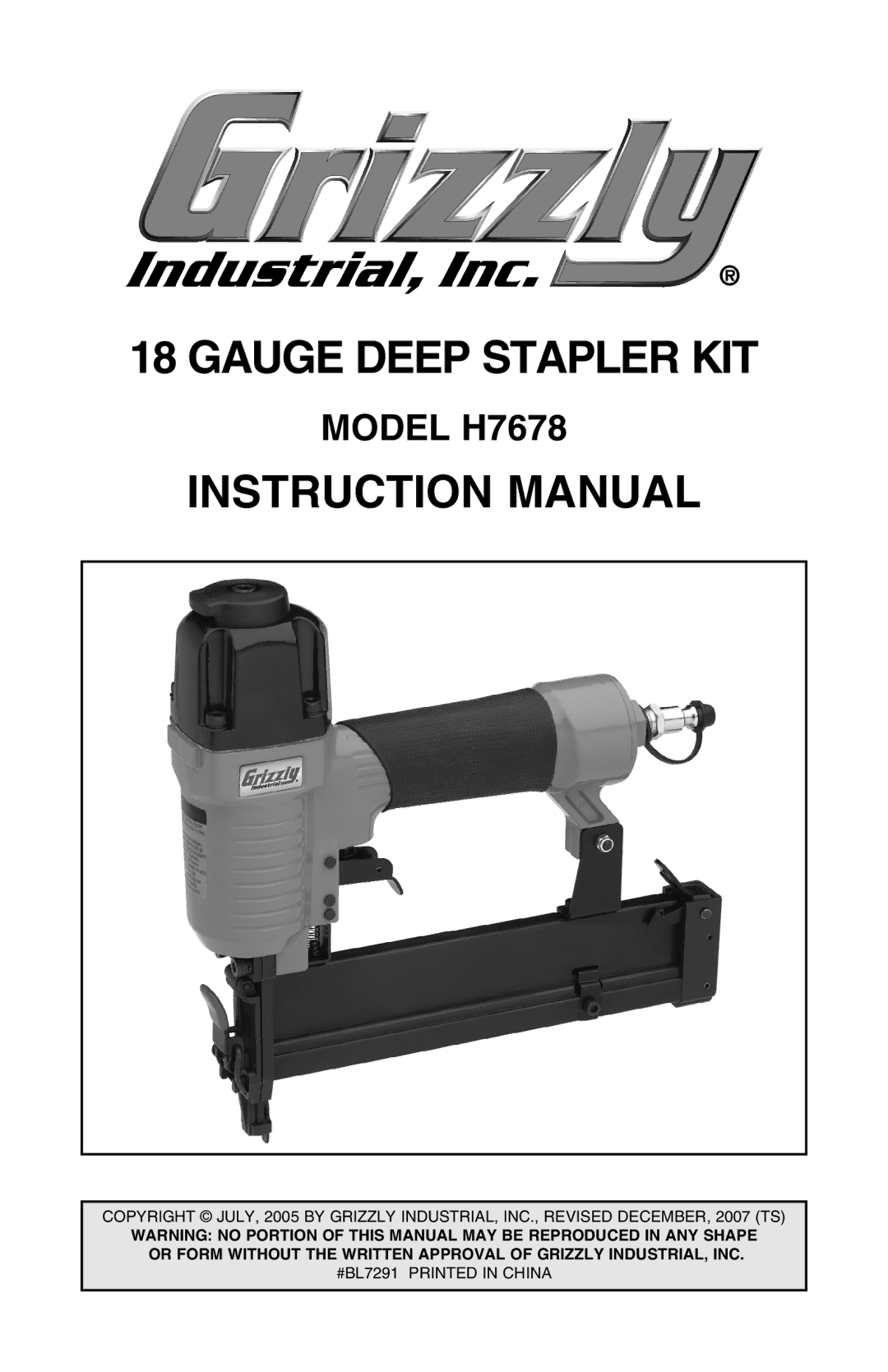 Grizzly H7678 instruction manual Gauge Deep Stapler KIT 