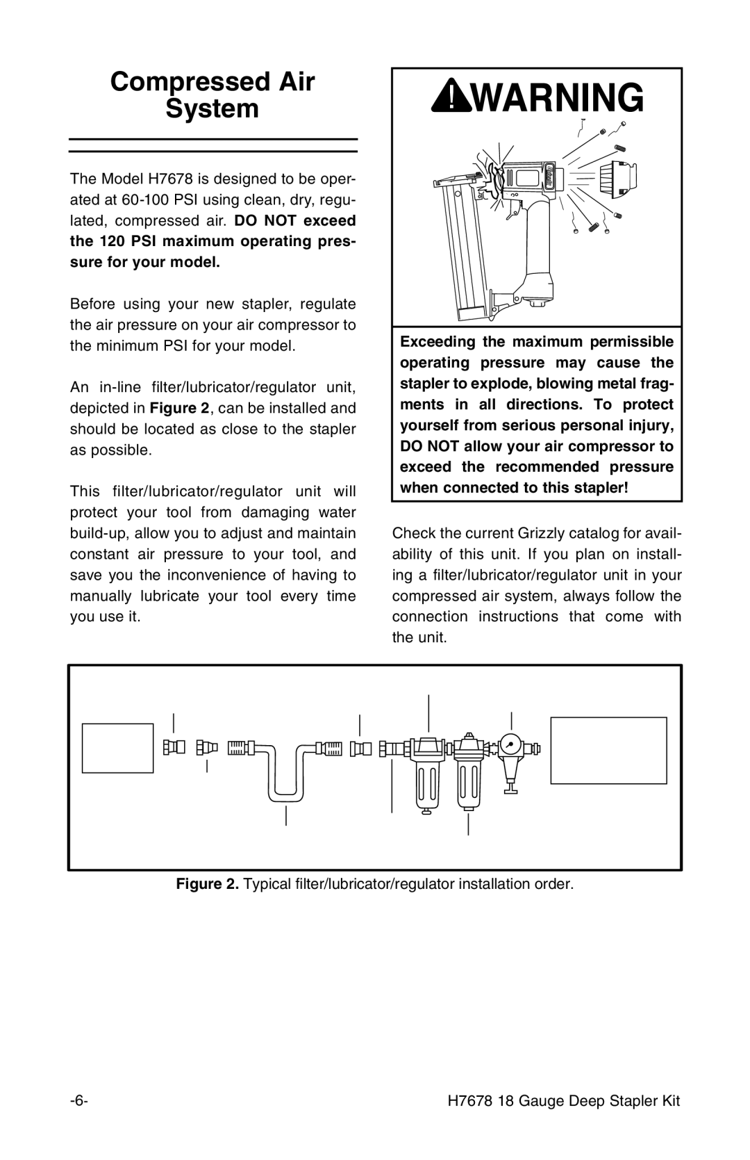 Grizzly H7678 instruction manual Compressed Air System 