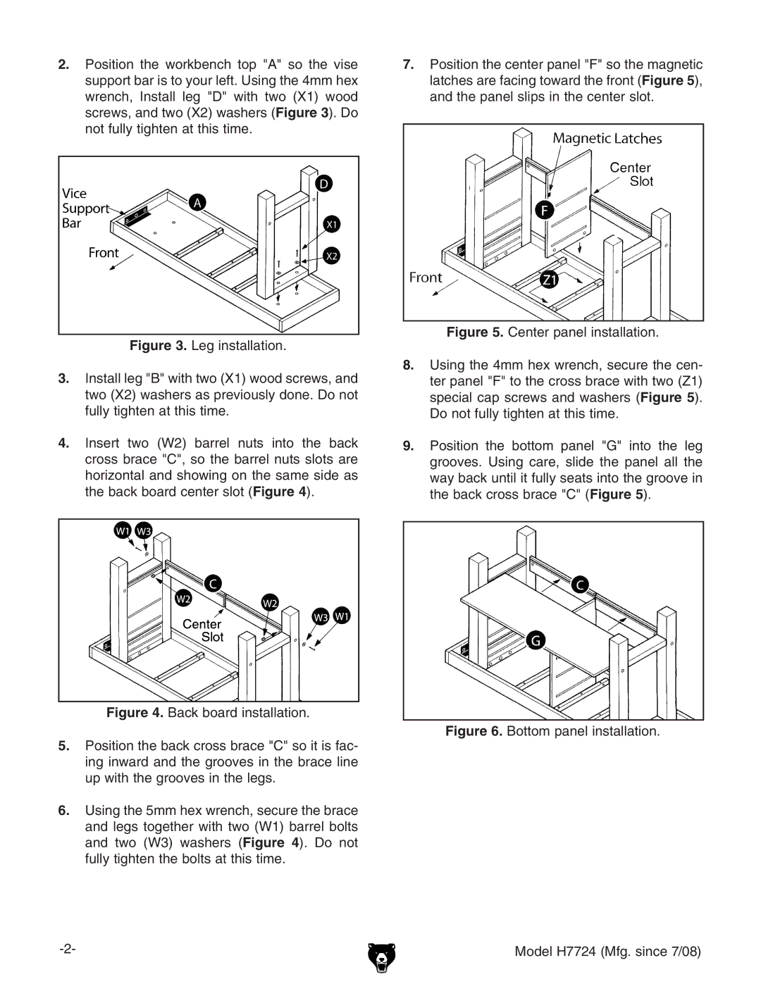 Grizzly manual Bottom panel installation Model H7724 Mfg. since 7/08 