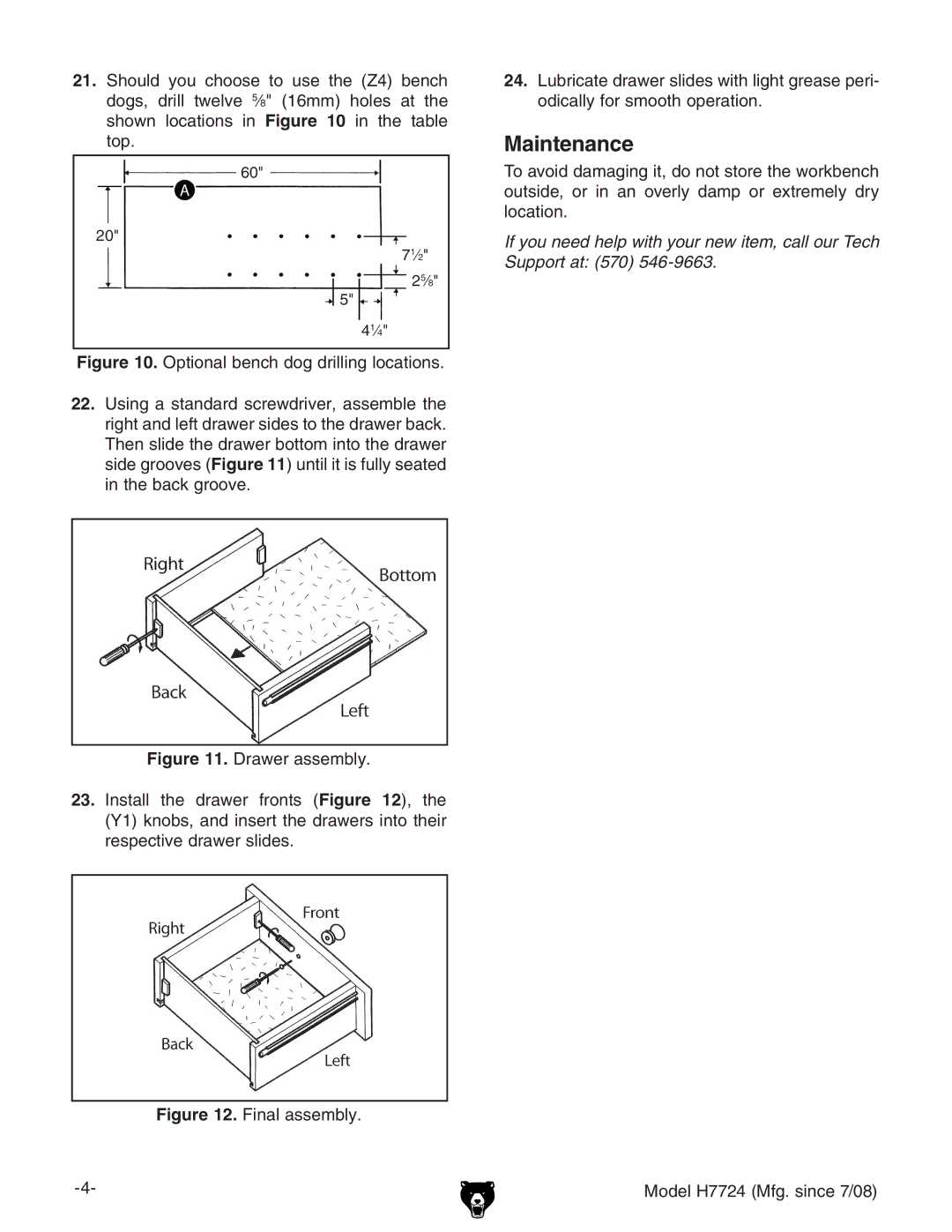 Grizzly H7724 manual Maintenance 