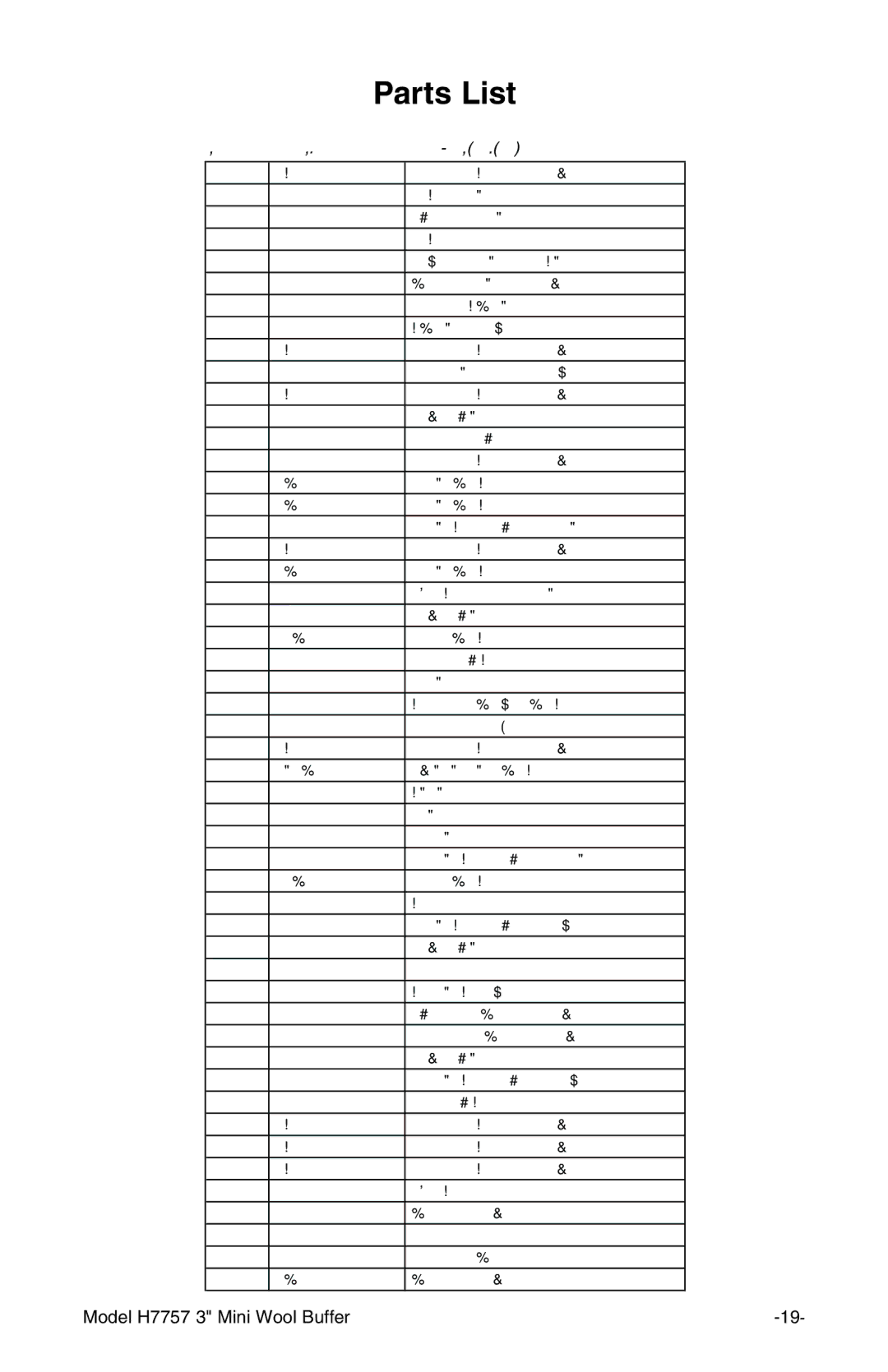 Grizzly H7757 owner manual Parts List, Description 