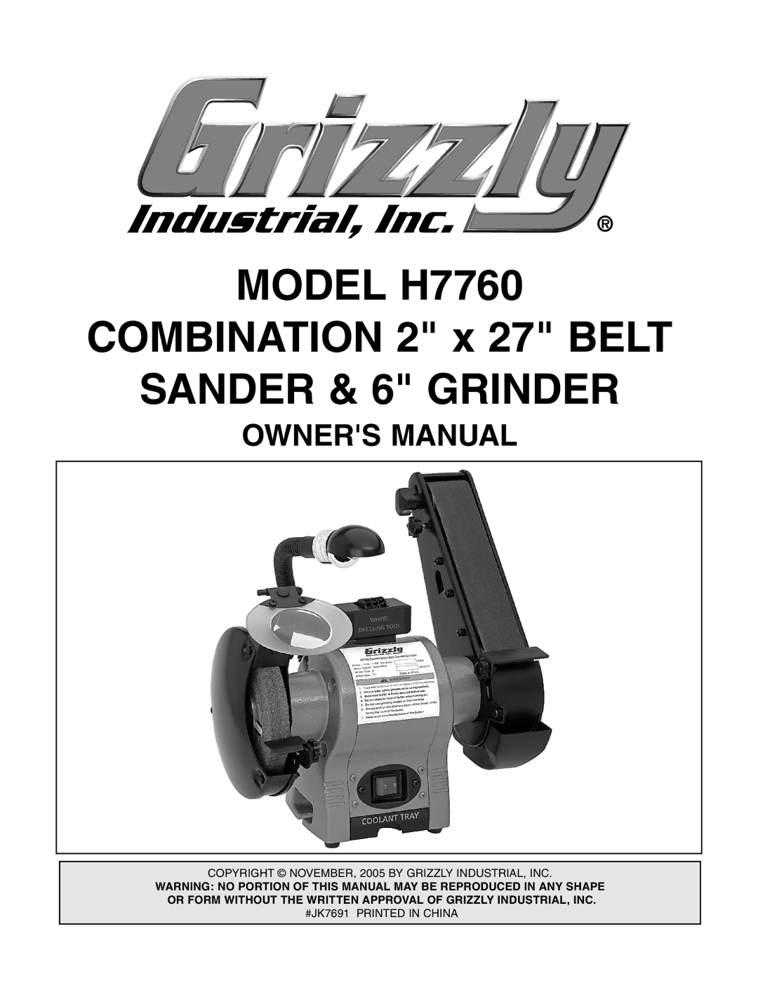 Grizzly owner manual Model H7760 