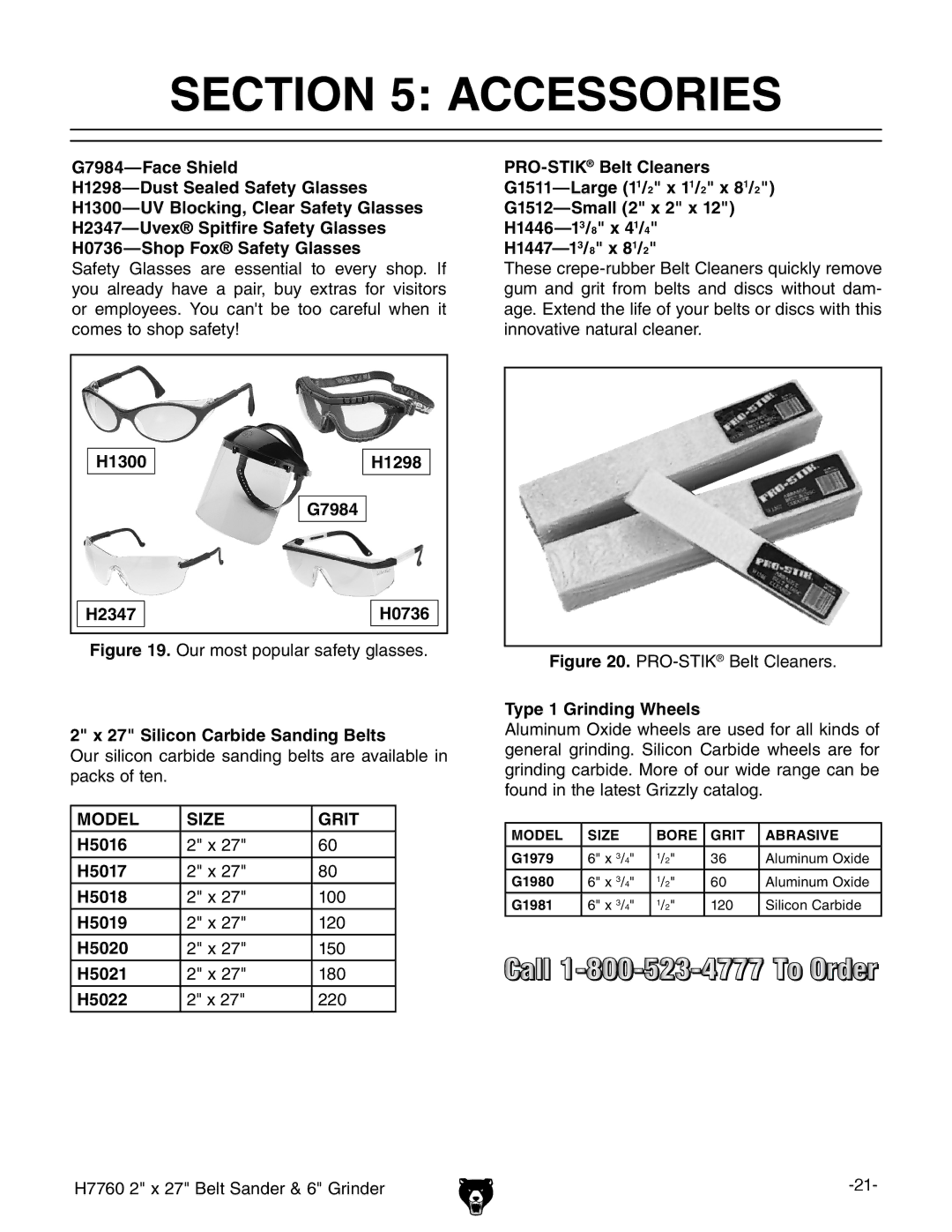 Grizzly H7760 owner manual Accessories 