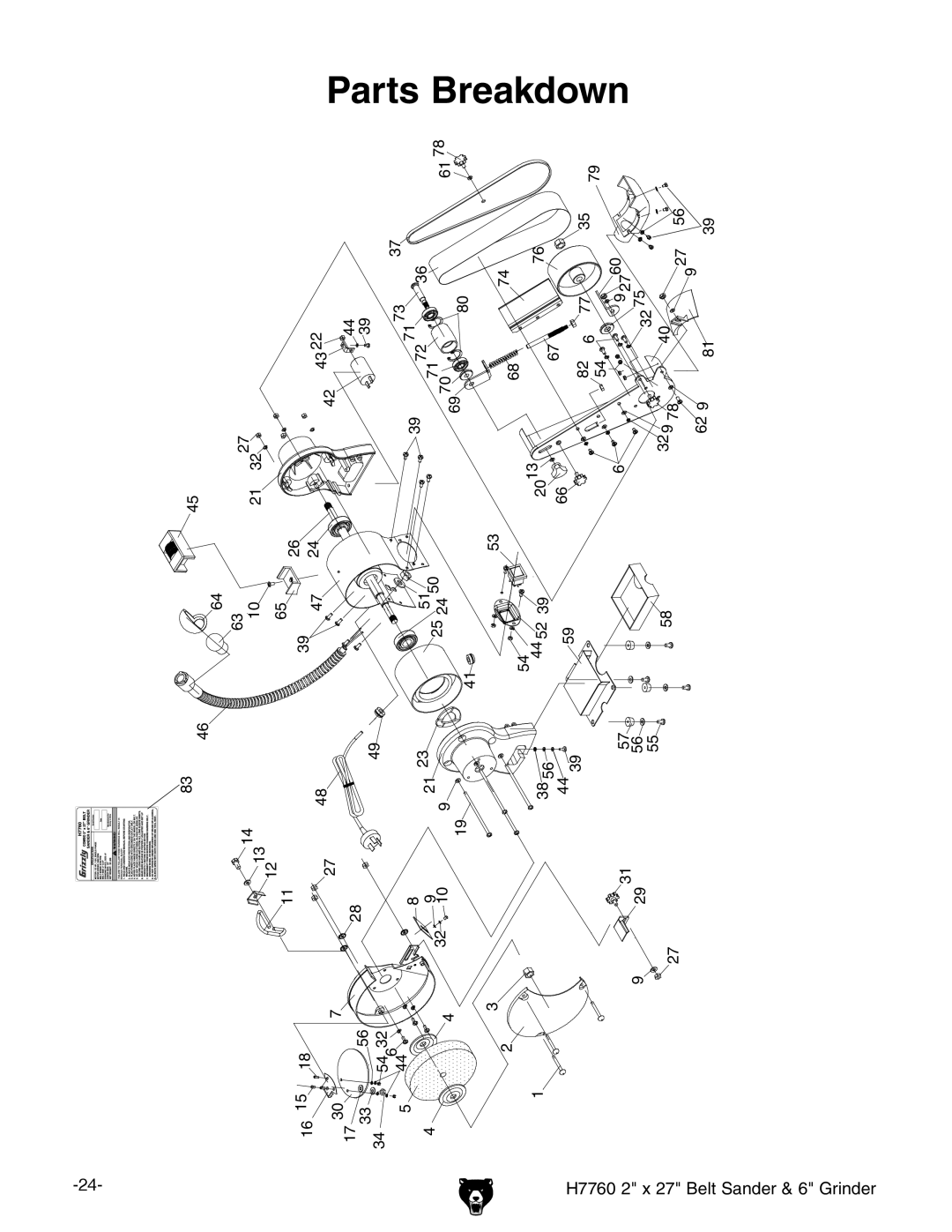 Grizzly H7760 owner manual Parts Breakdown 