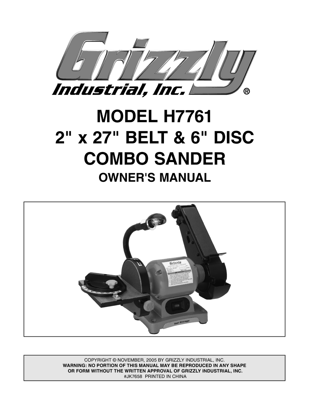 Grizzly owner manual Model H7761 