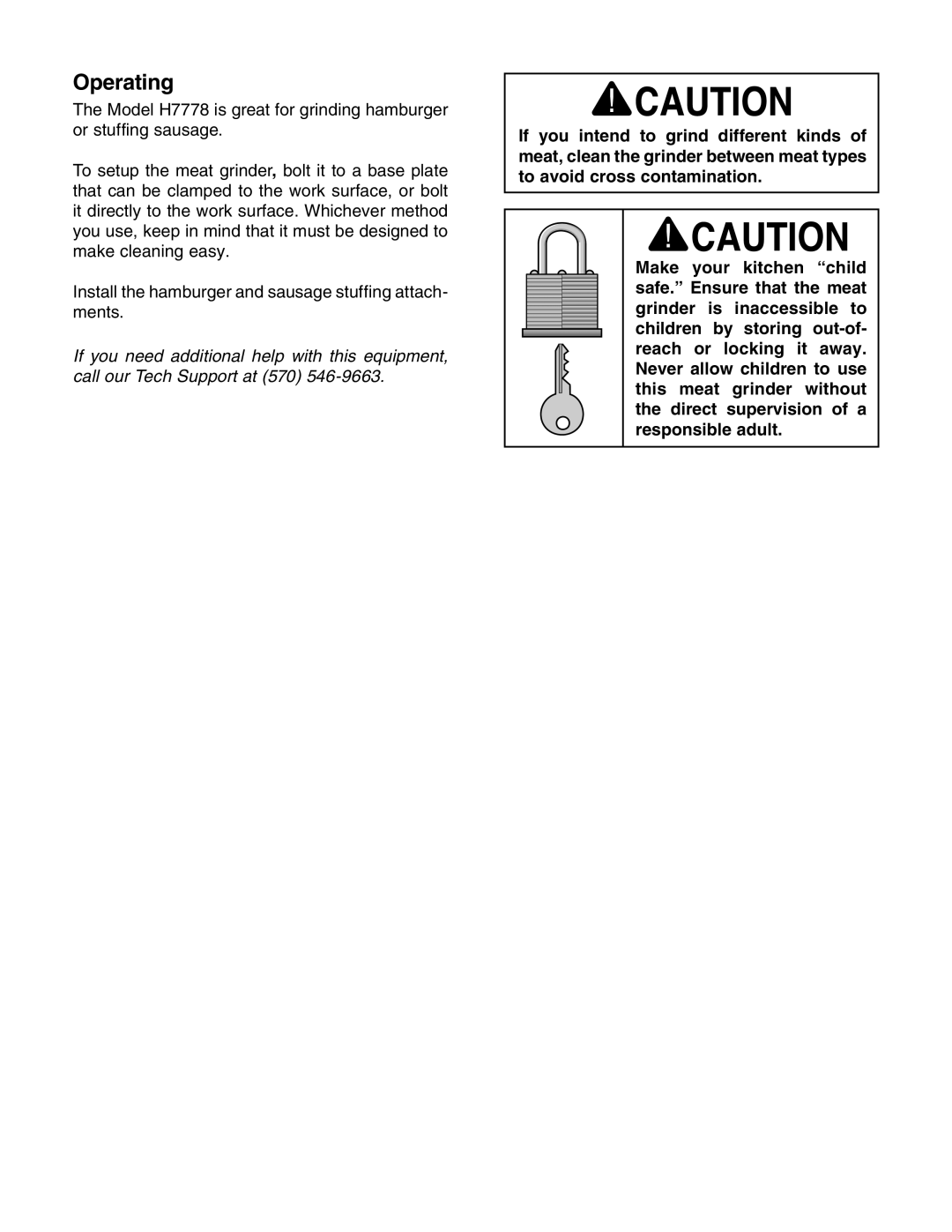 Grizzly H7778 instruction sheet Operating 