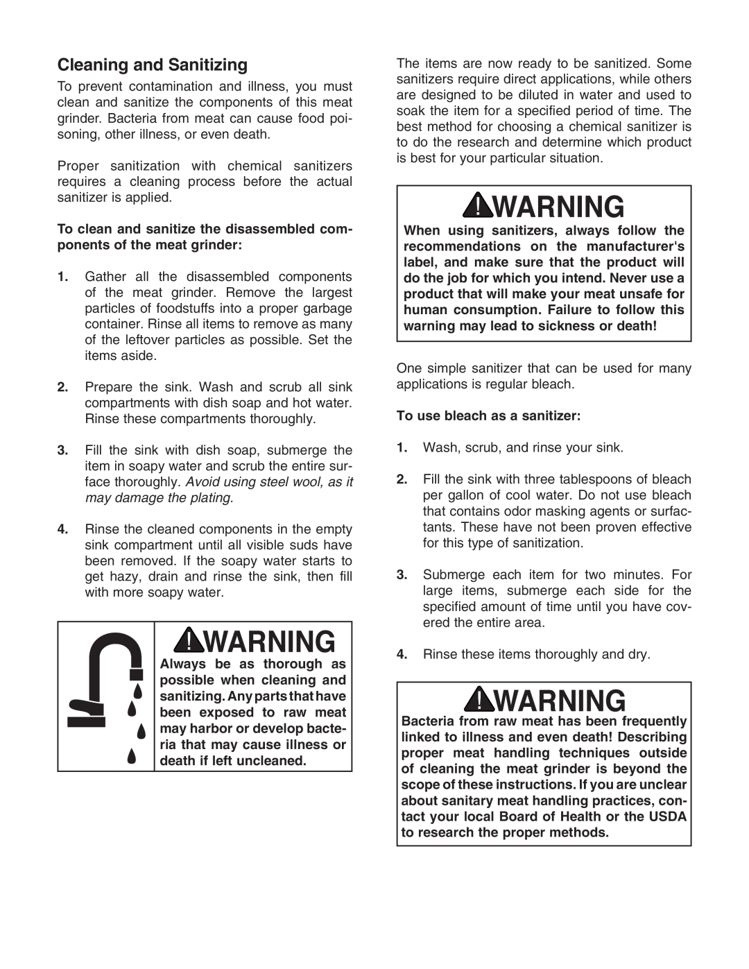Grizzly H7778 instruction sheet Cleaning and Sanitizing 