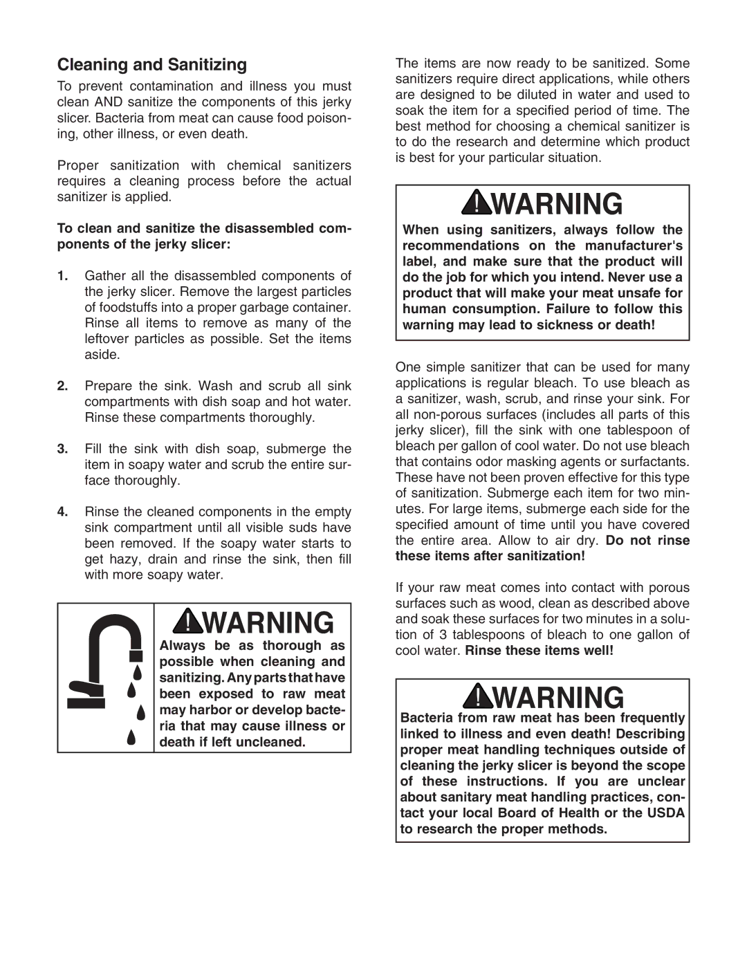 Grizzly H7779 instruction sheet Cleaning and Sanitizing 