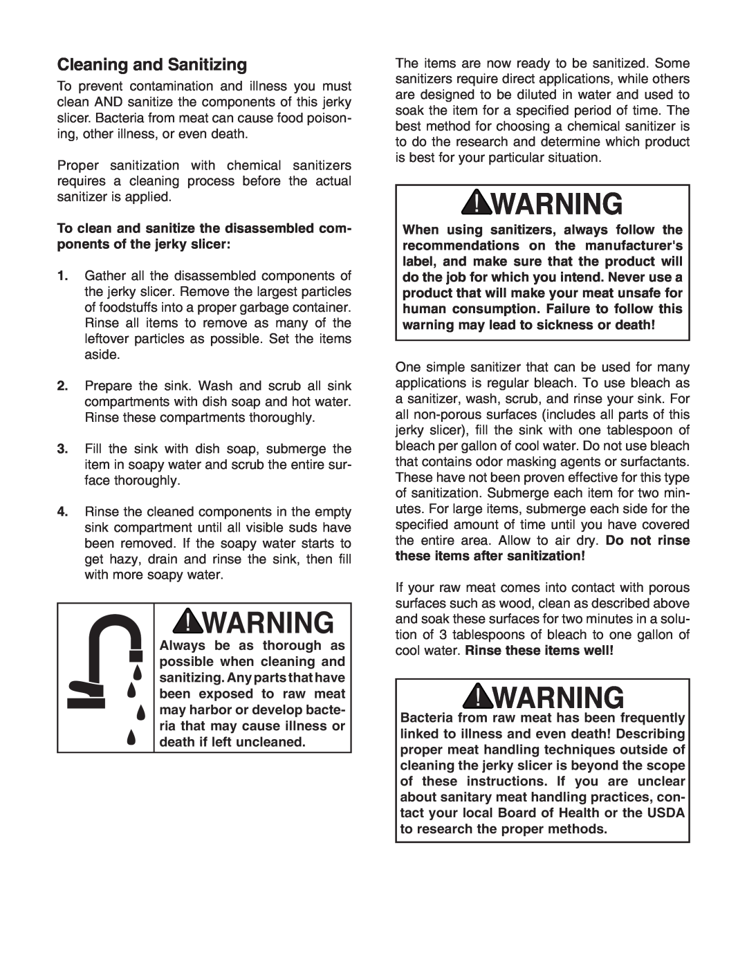 Grizzly H7779 instruction sheet Cleaning and Sanitizing 