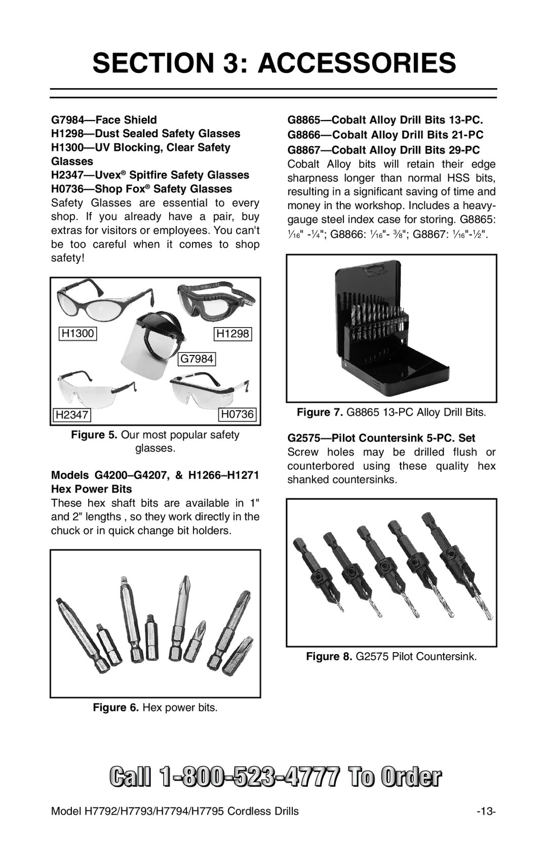 Grizzly H7792, H7795, H7794, H7793 owner manual Accessories, Models G4200-G4207, & H1266-H1271 Hex Power Bits 