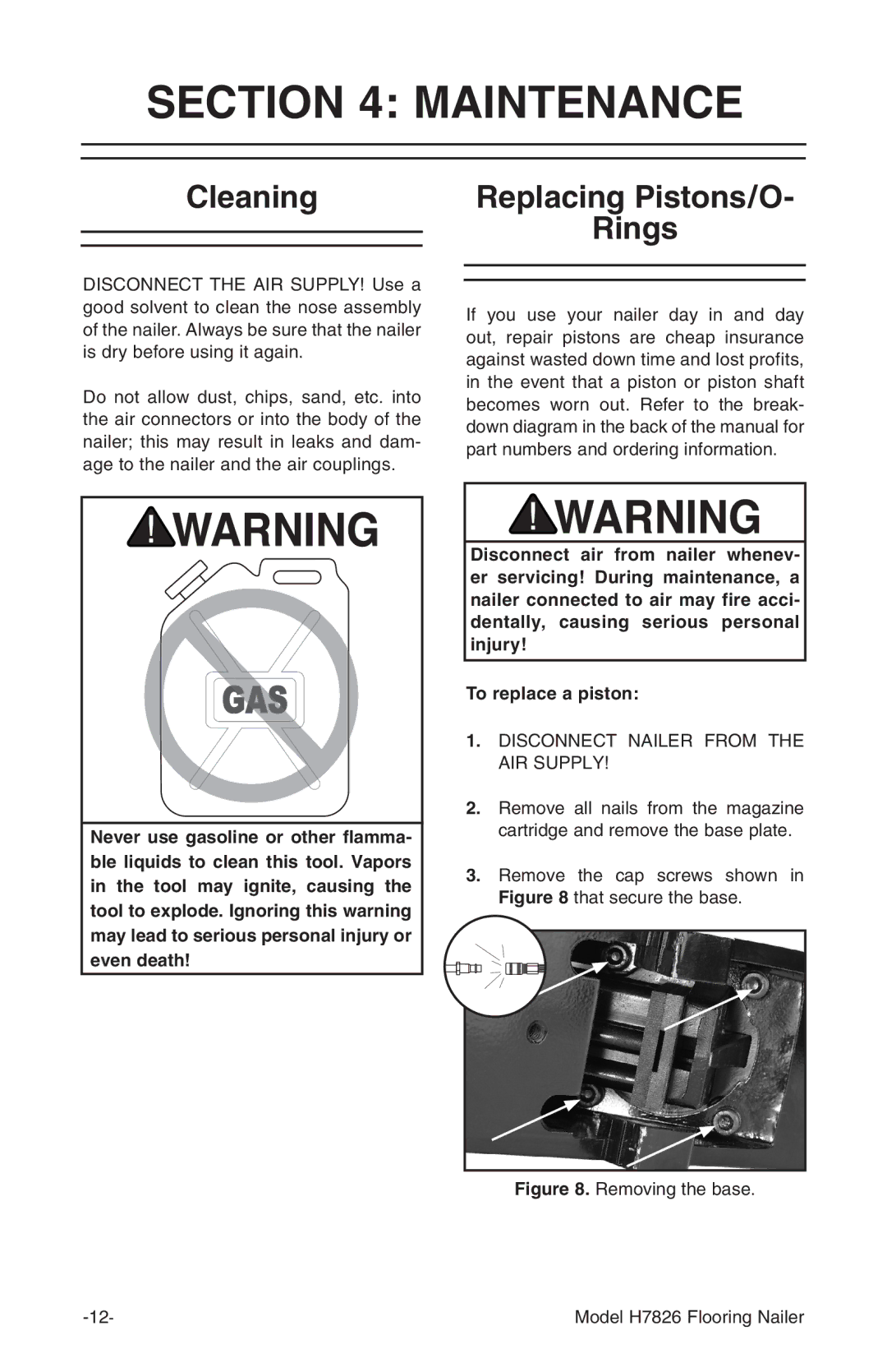 Grizzly H7826 owner manual Maintenance, Cleaning 