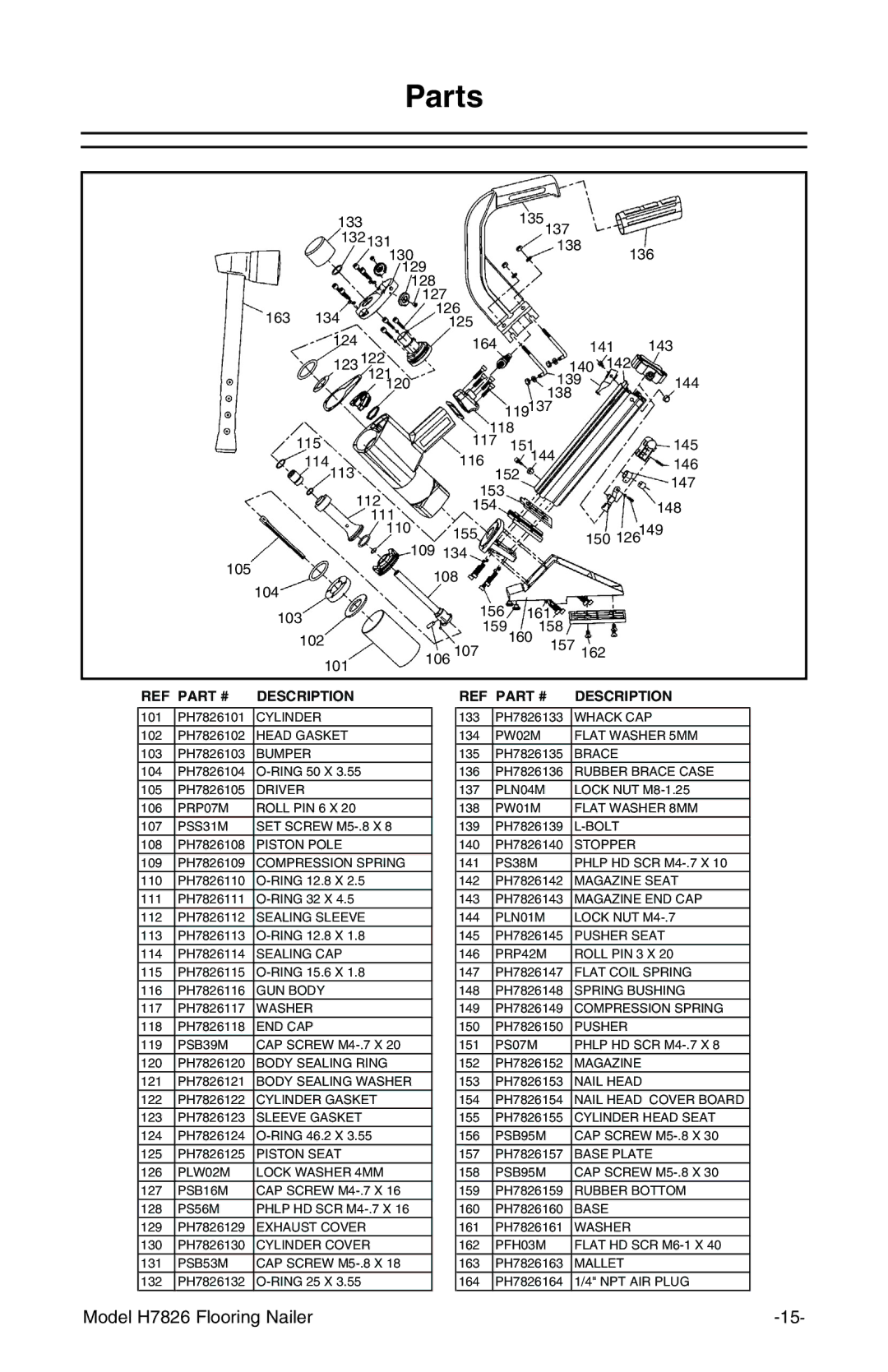 Grizzly H7826 owner manual Parts, Description 