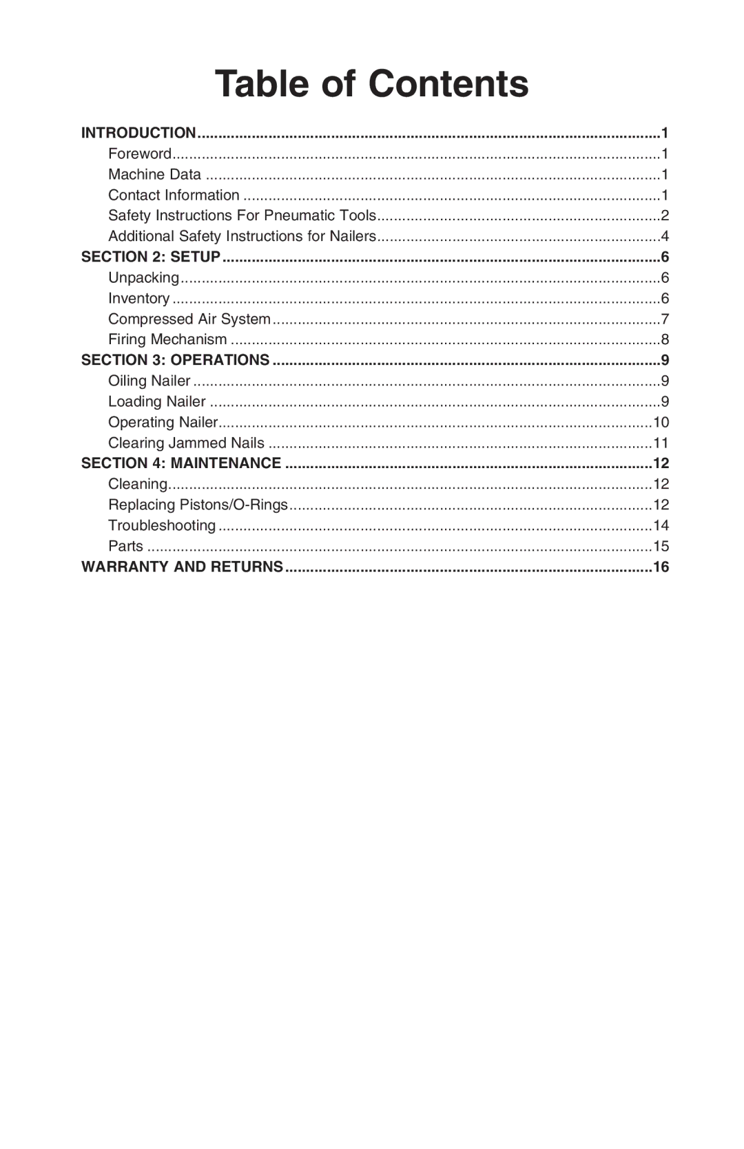 Grizzly H7826 owner manual Table of Contents 