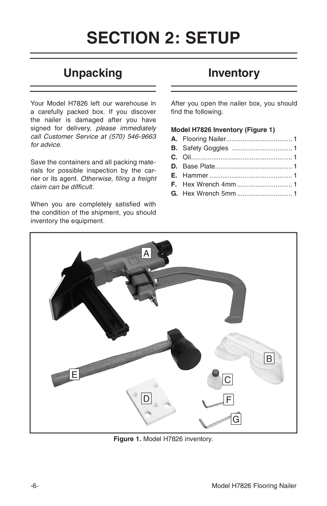 Grizzly owner manual Setup, UnpackingInventory, Model H7826 Inventory Figure 