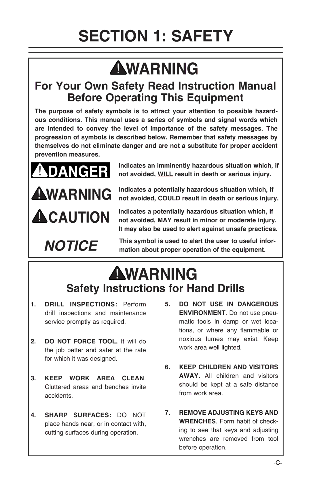 Grizzly H7859 instruction manual Before Operating This Equipment, Safety Instructions for Hand Drills 