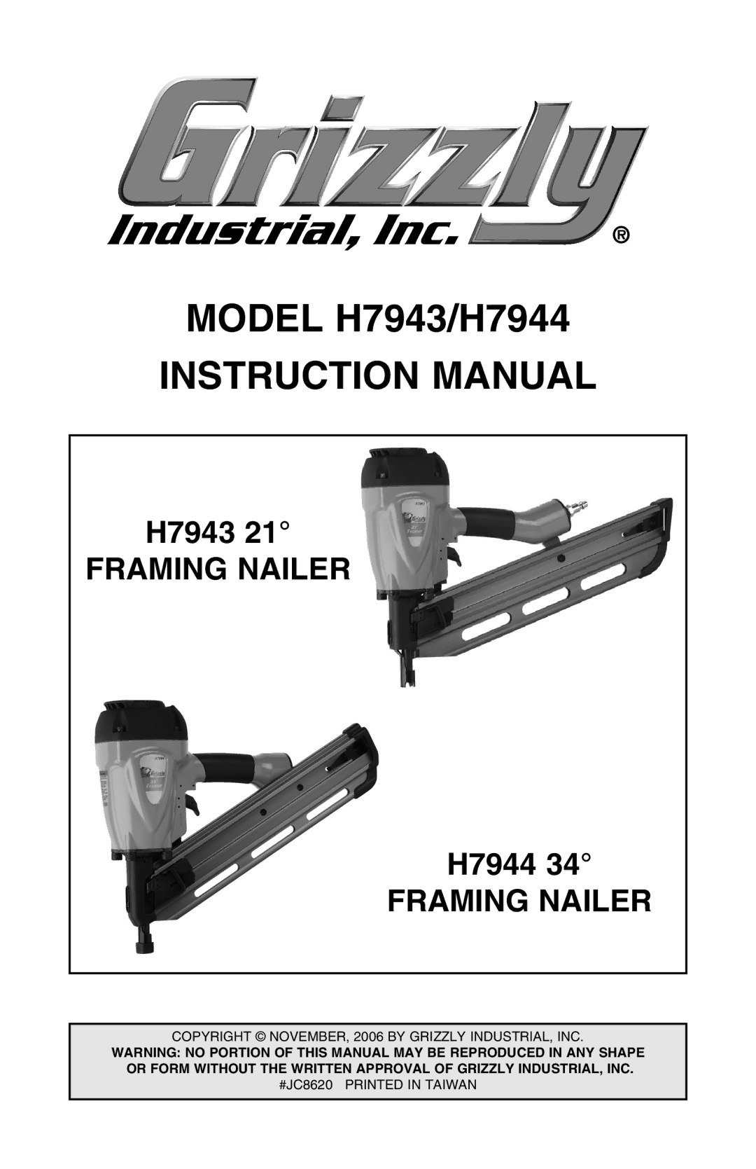 Grizzly instruction manual Model H7943/H7944 