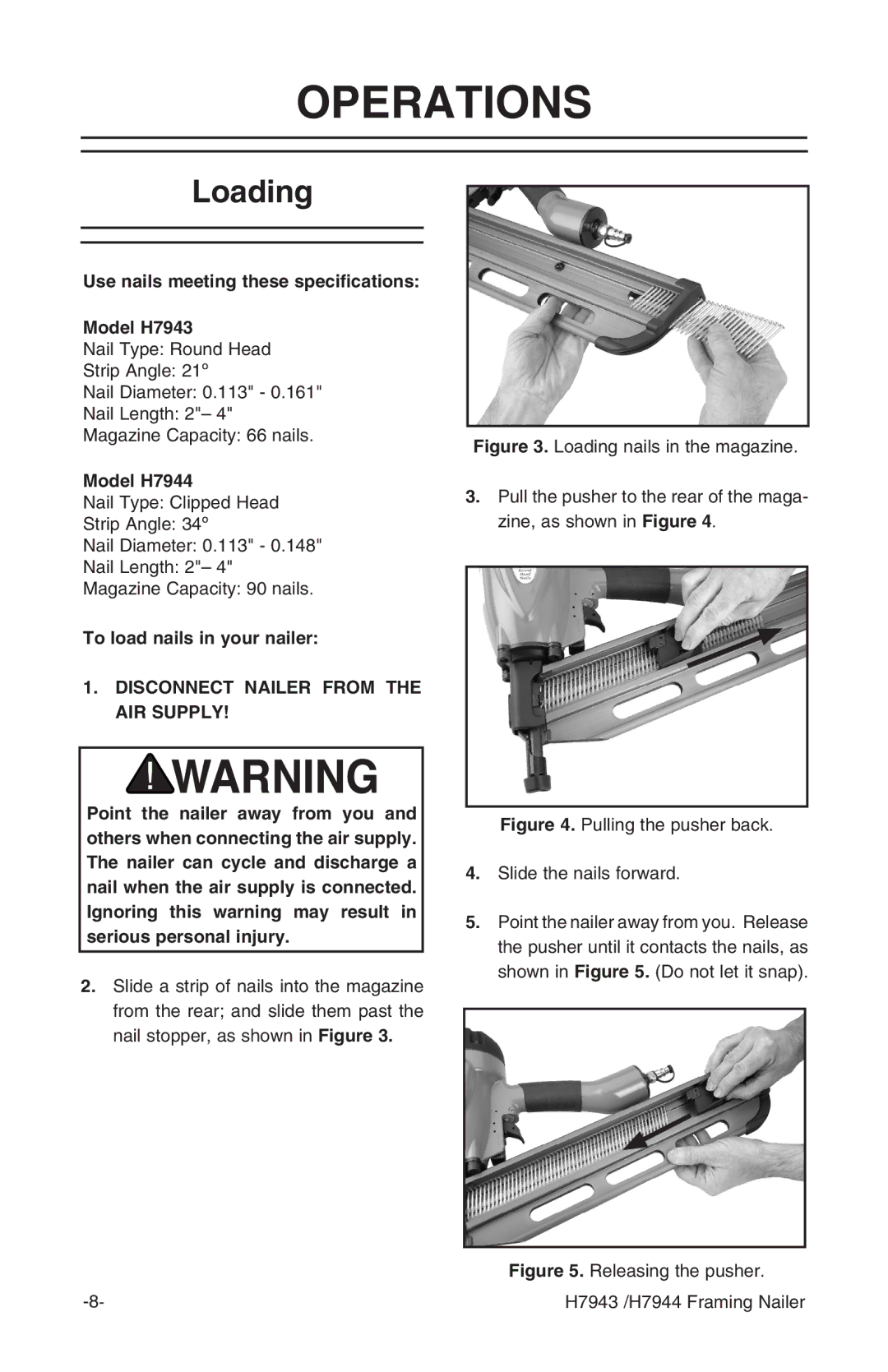 Grizzly H7943/H7944 instruction manual Operations, Loading 