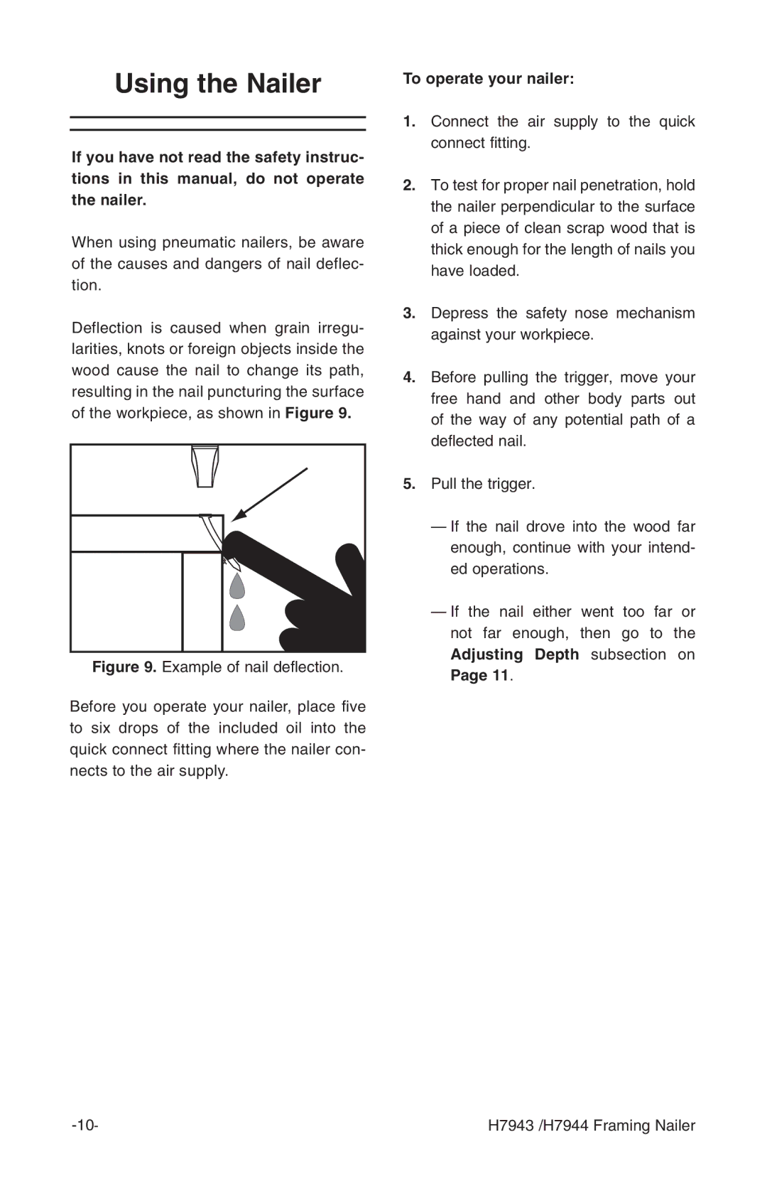 Grizzly H7943/H7944 instruction manual Using the Nailer, To operate your nailer 