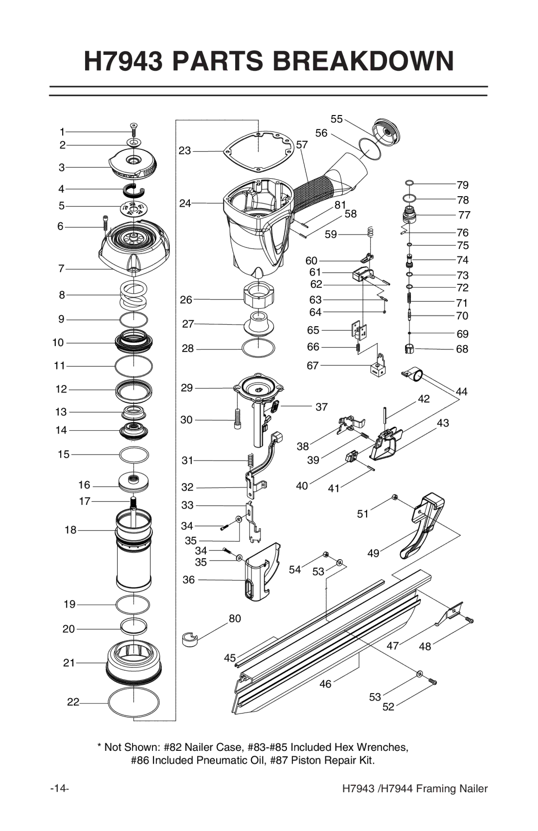 Grizzly H7943/H7944 instruction manual H7943 Parts Breakdown 