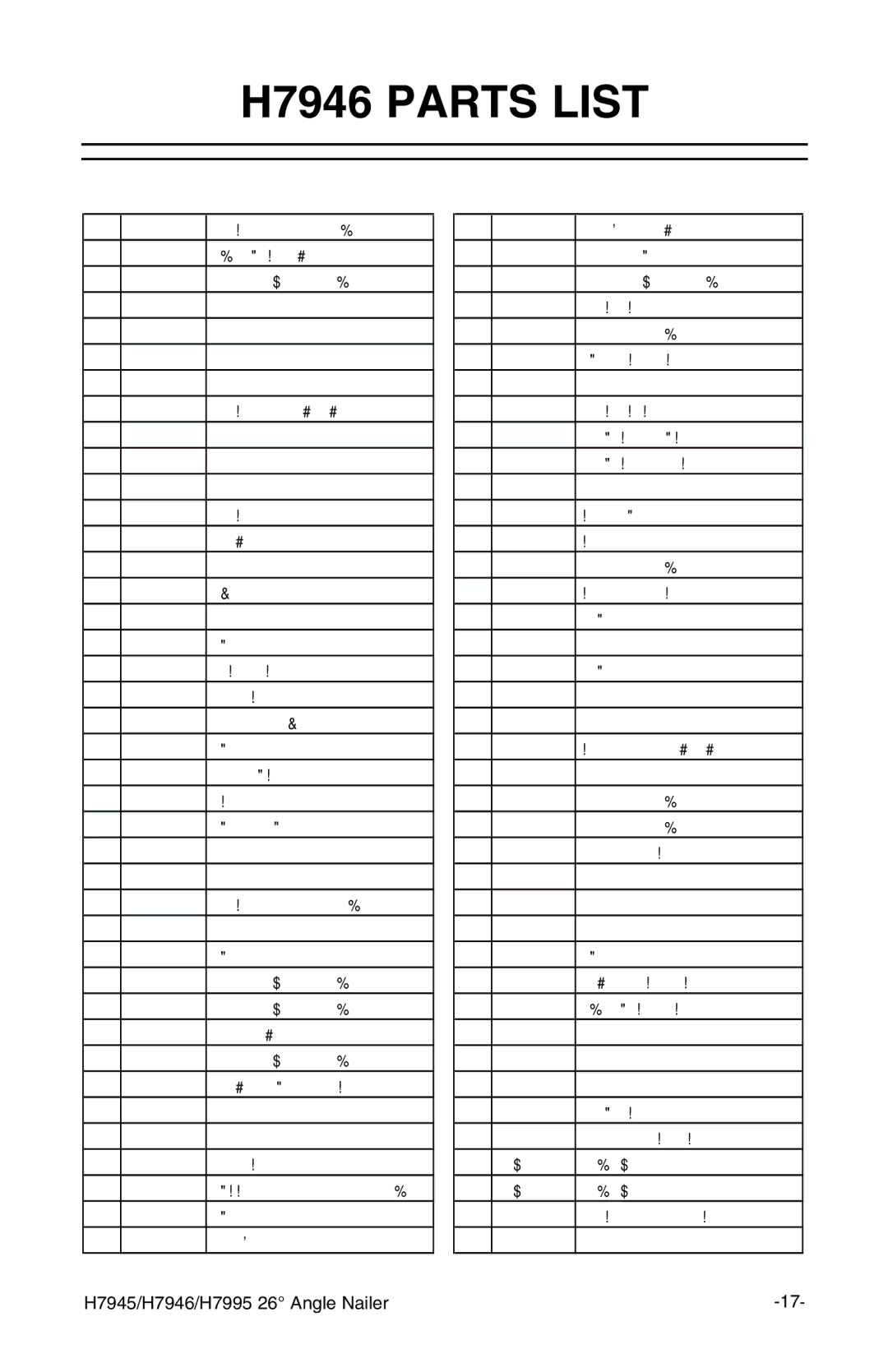 Grizzly H7995 instruction manual H7946 Parts List, Description 