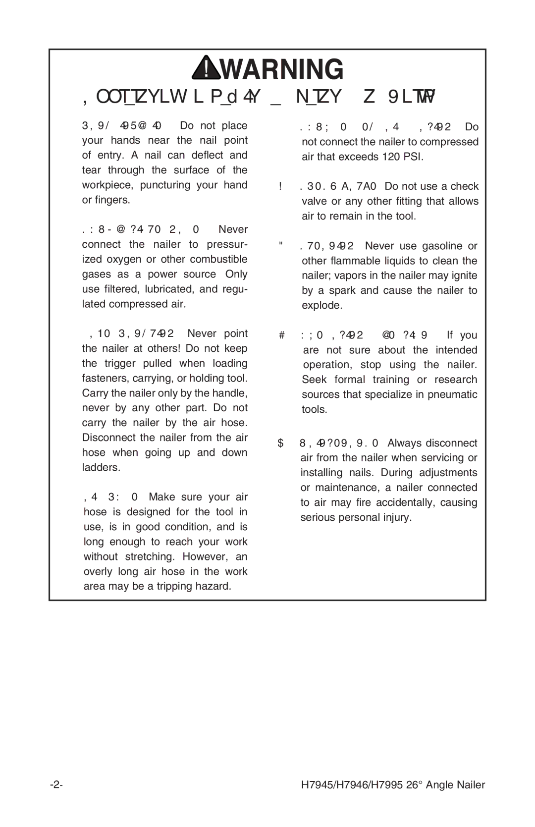 Grizzly H7946, H7995 instruction manual Additional Safety Instructions for Nailers 