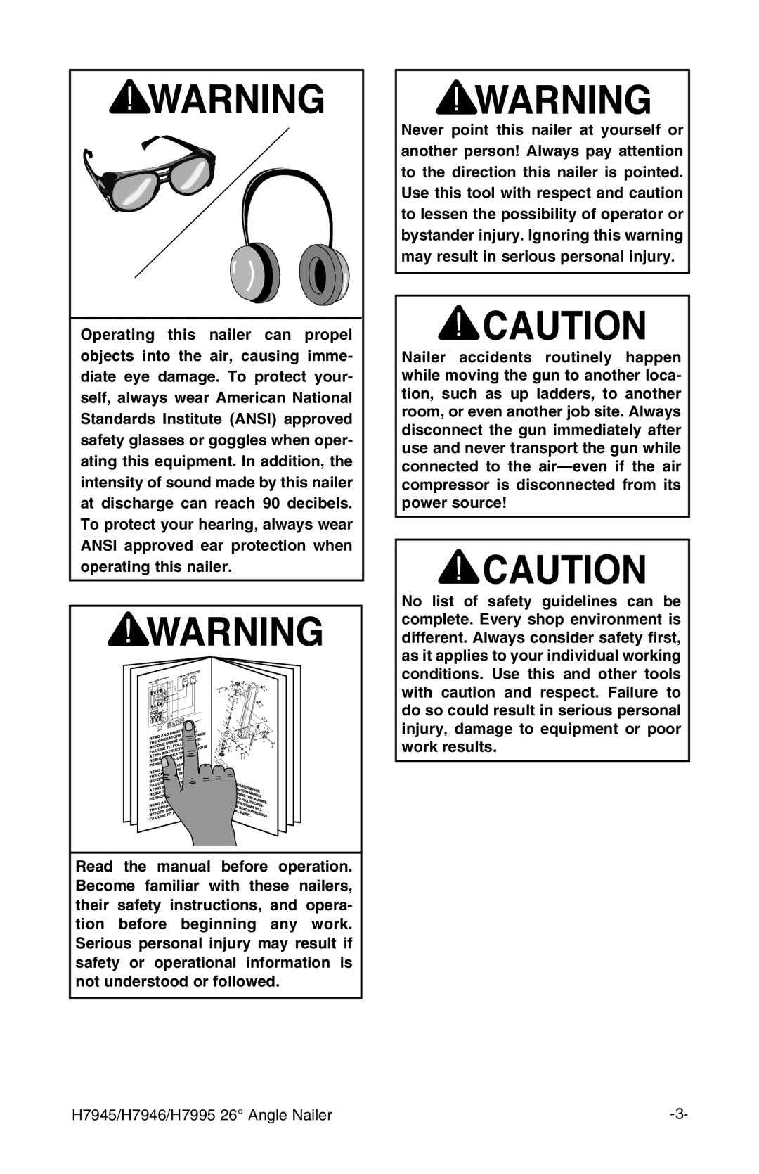 Grizzly instruction manual H7945/H7946/H7995 26 Angle Nailer 