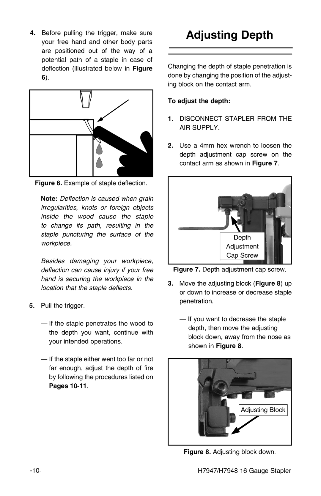 Grizzly H7947, H7948 instruction manual Adjusting Depth, To adjust the depth 