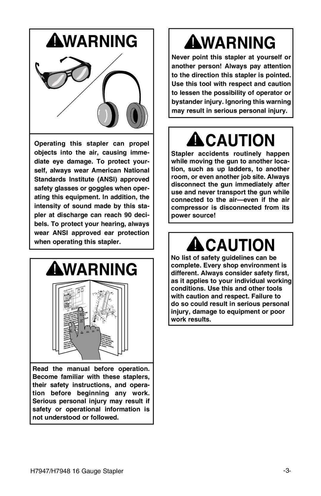 Grizzly instruction manual H7947/H7948 16 Gauge Stapler 