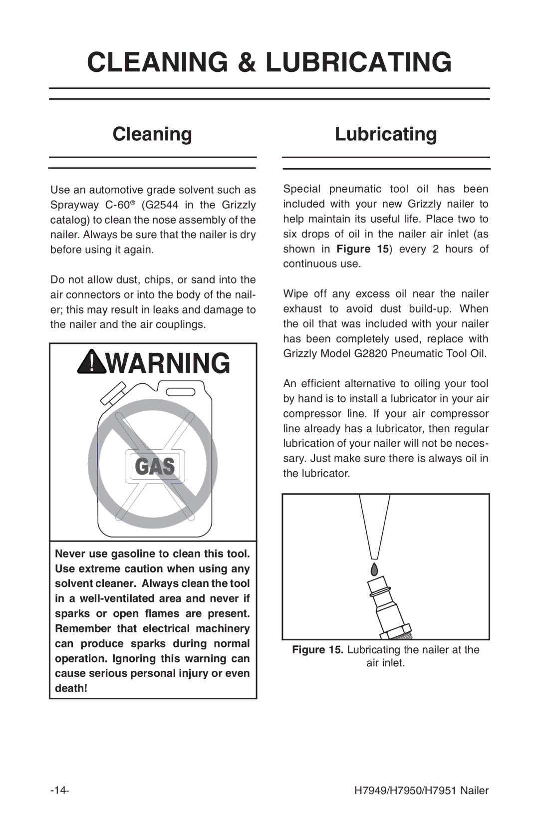 Grizzly H7949 instruction manual Cleaning & Lubricating, CleaningLubricating 