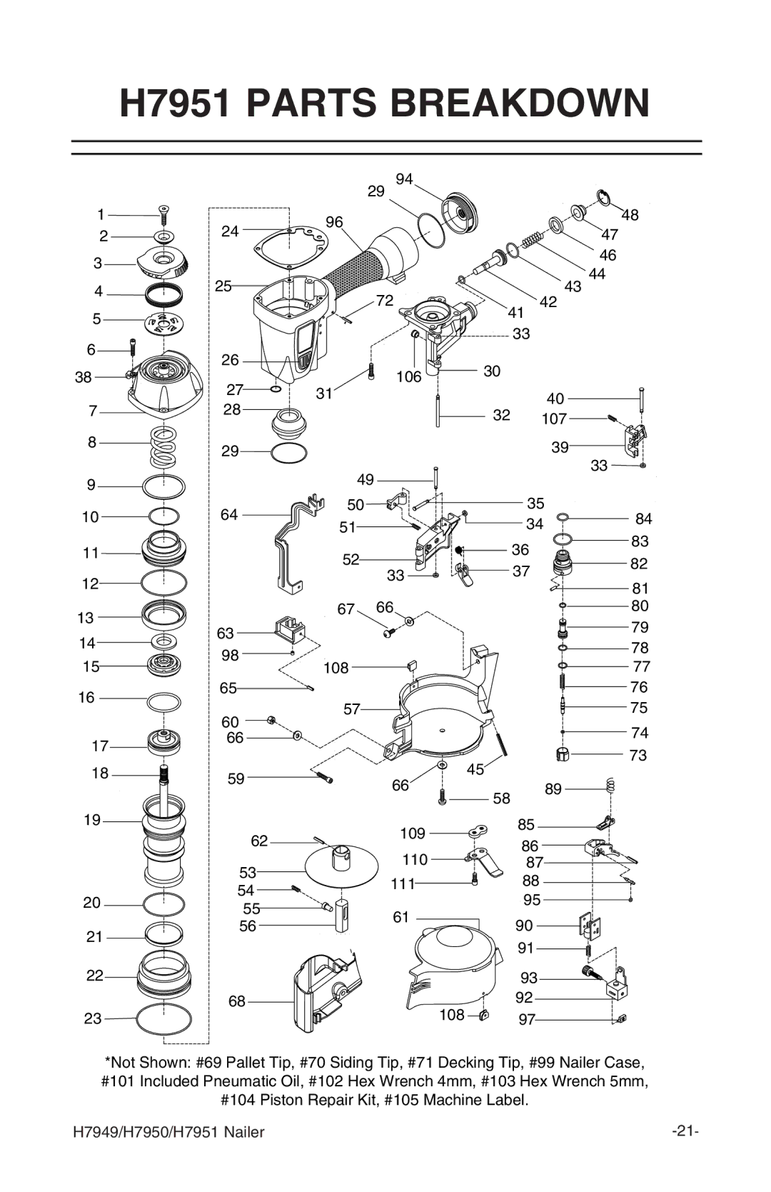 Grizzly H7949 instruction manual H7951 Parts Breakdown 